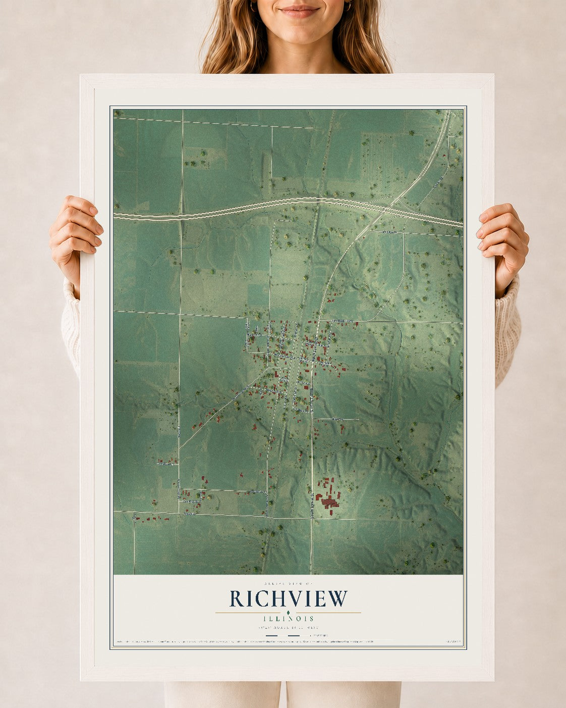 Map of Richview, Illinois, 24 x 36 inch print in a white wood frame