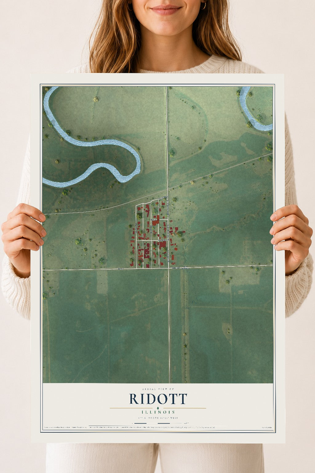 Map of Ridott, Illinois, 18 x 24 inch unframed archival matte print