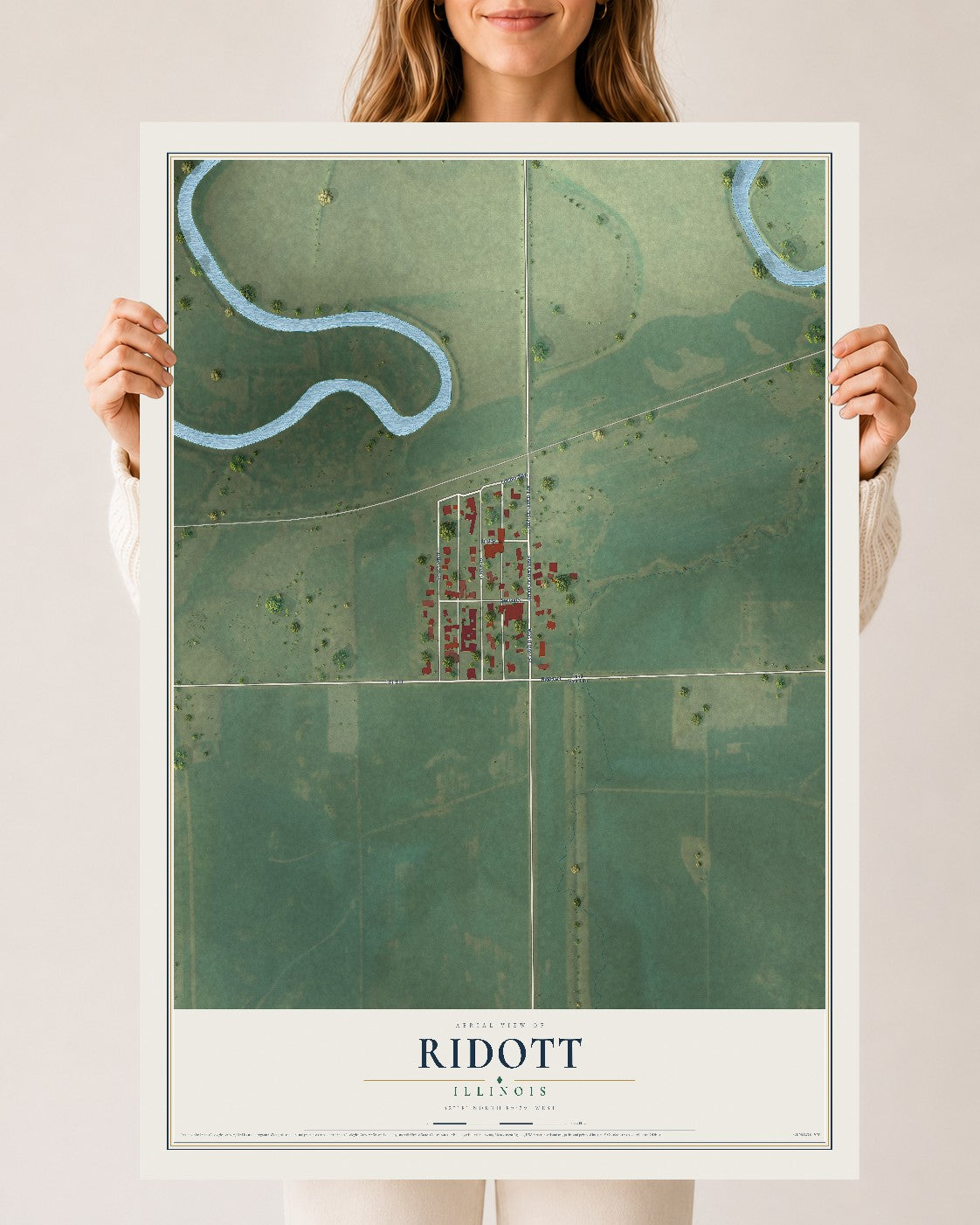 Map of Ridott, Illinois, 24 x 36 inch unframed archival matte print