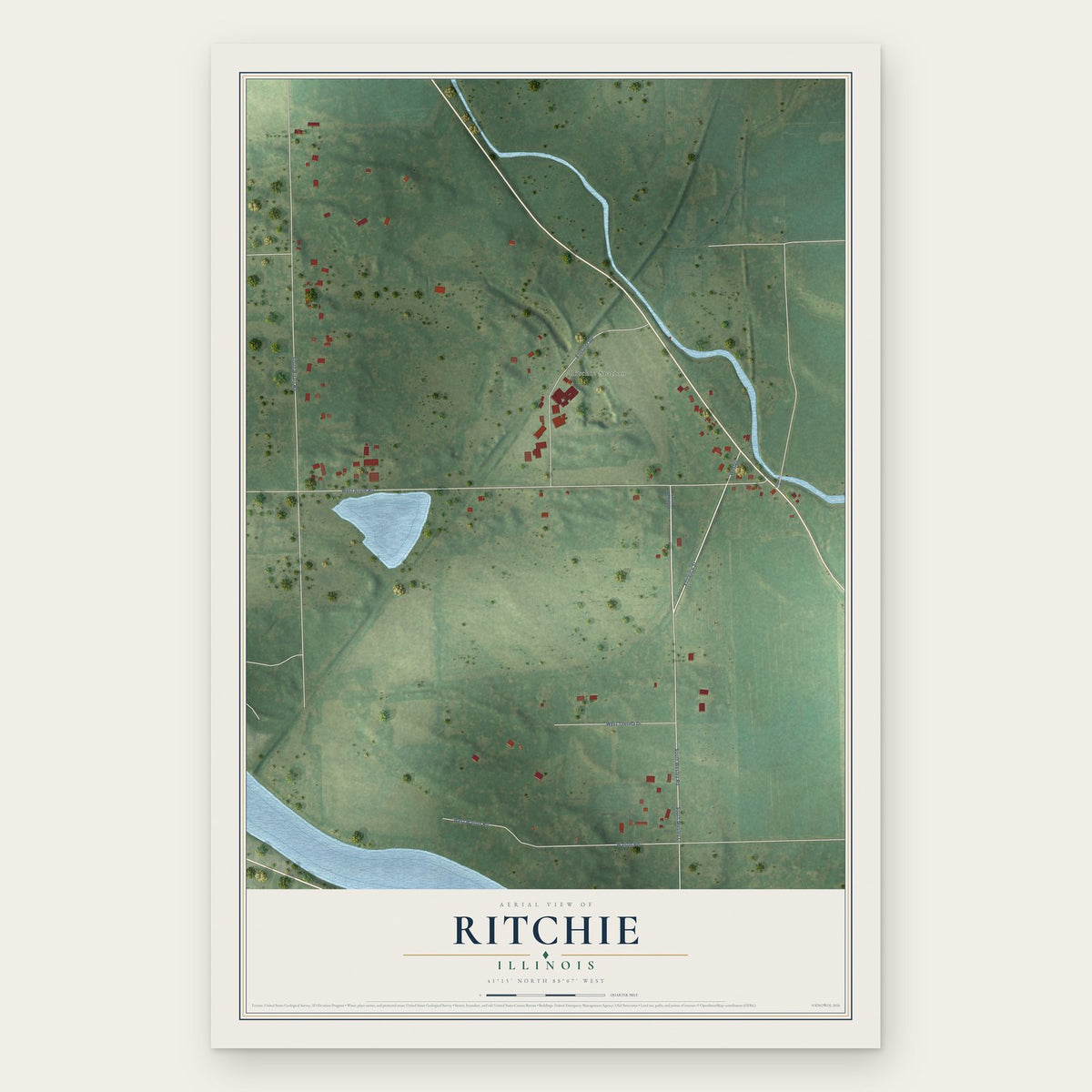 Ritchie, Illinois map print, the full design