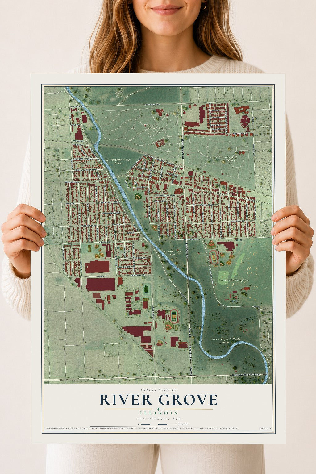 Map of River Grove, Illinois, 18 x 24 inch unframed archival matte print