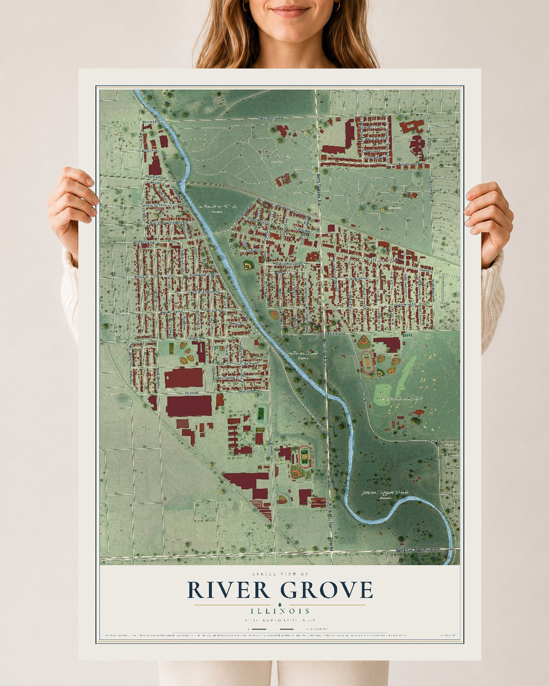 Map of River Grove, Illinois, 24 x 36 inch unframed archival matte print