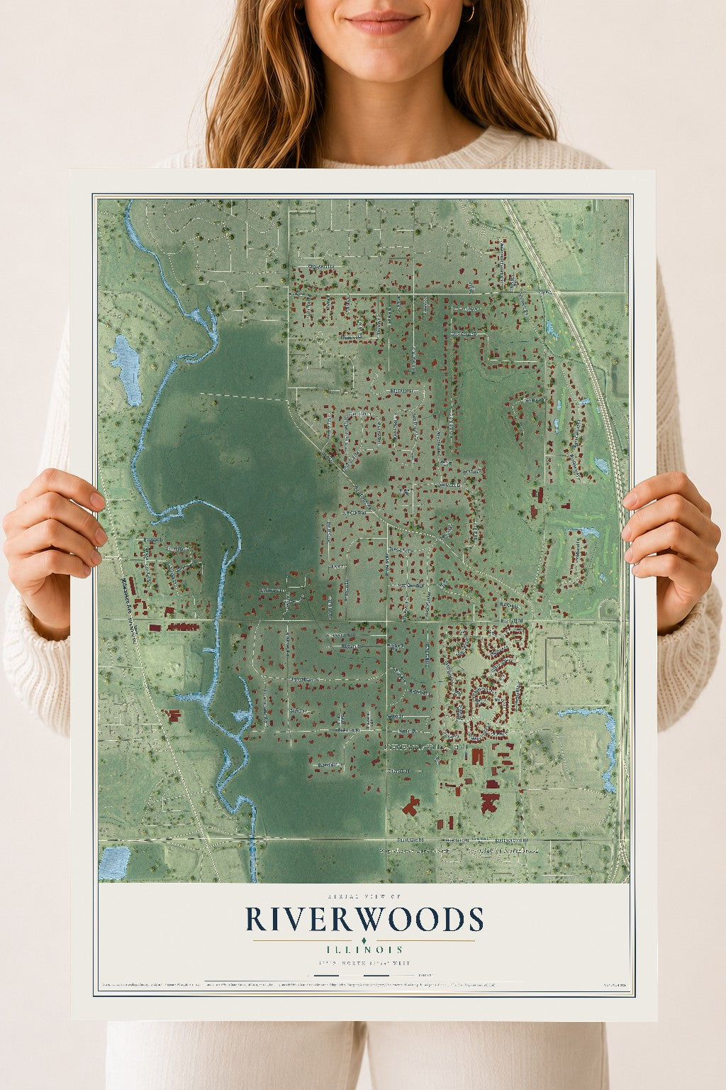 Map of Riverwoods, Illinois, 18 x 24 inch unframed archival matte print