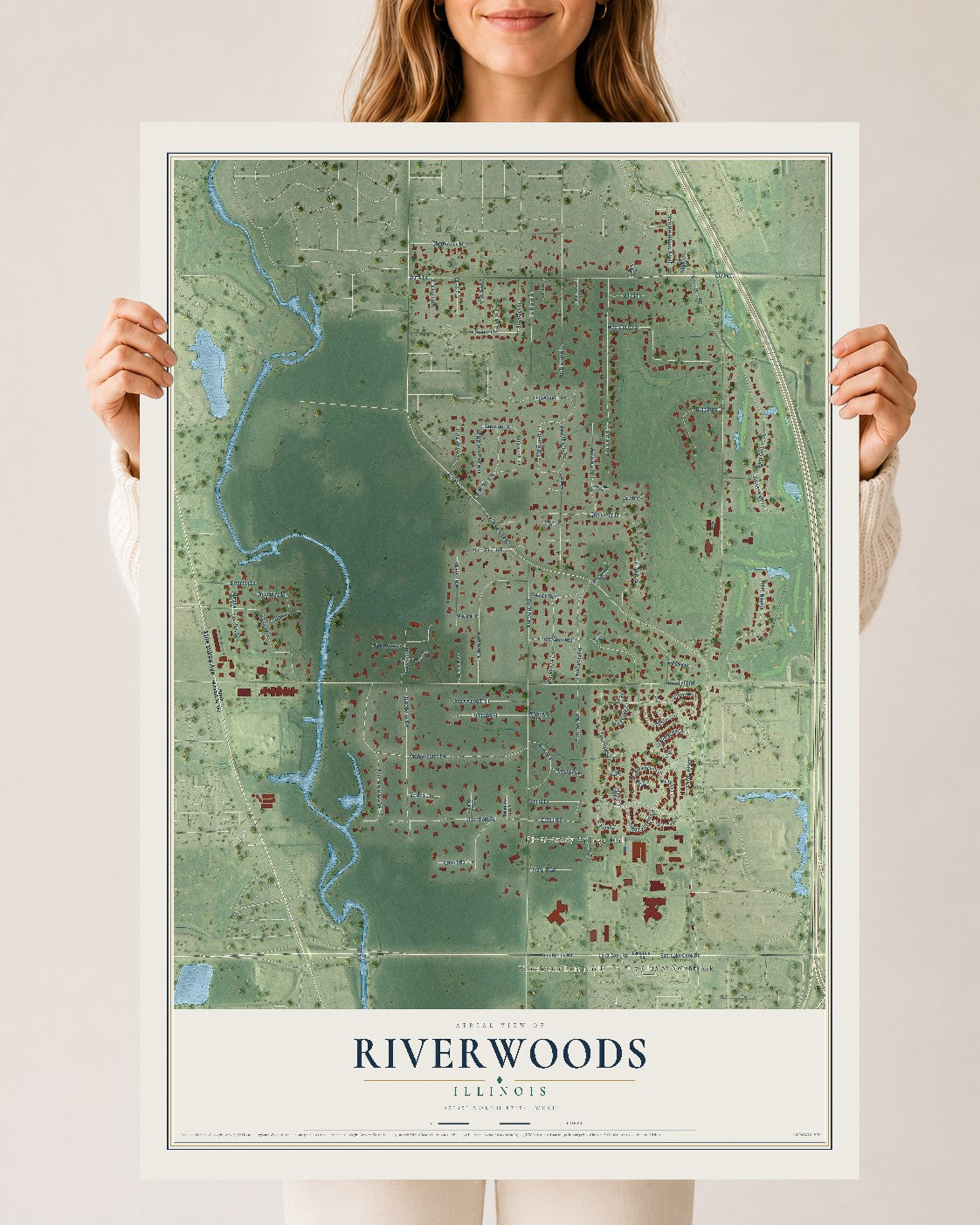 Map of Riverwoods, Illinois, 24 x 36 inch unframed archival matte print