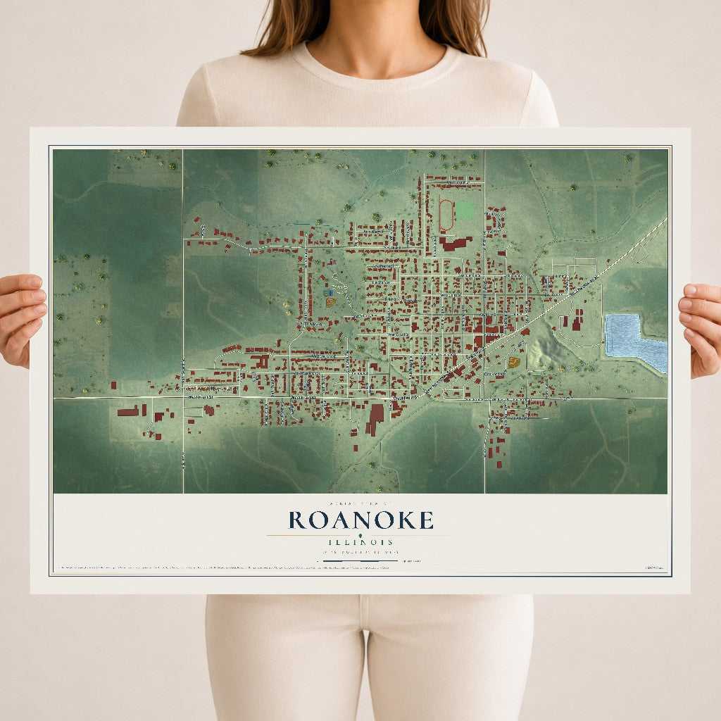 Map of Roanoke, Illinois, 18 x 24 inch unframed archival matte print