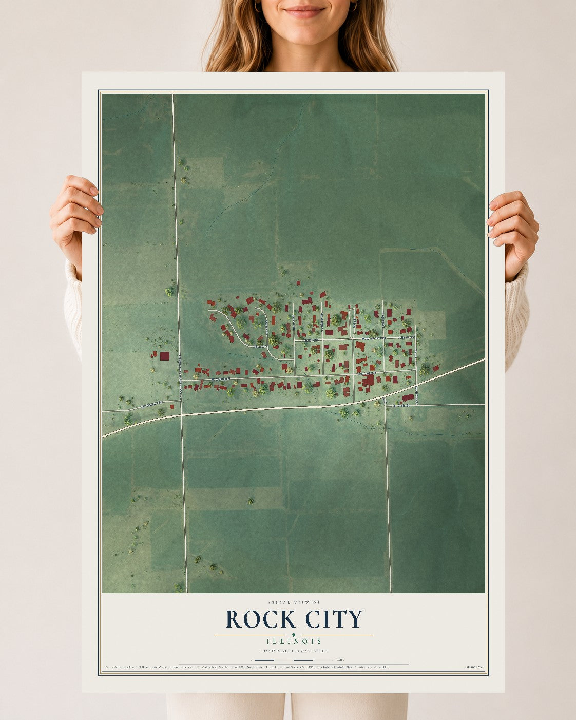 Map of Rock City, Illinois, 24 x 36 inch unframed archival matte print