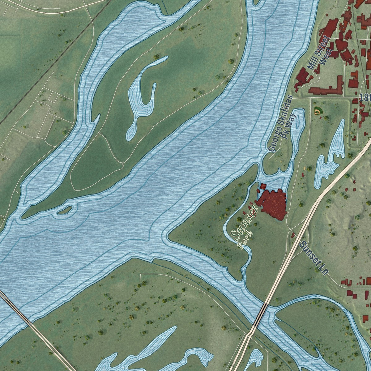 Second close-up of the map of Rock Island, Illinois print showing more streets and buildings