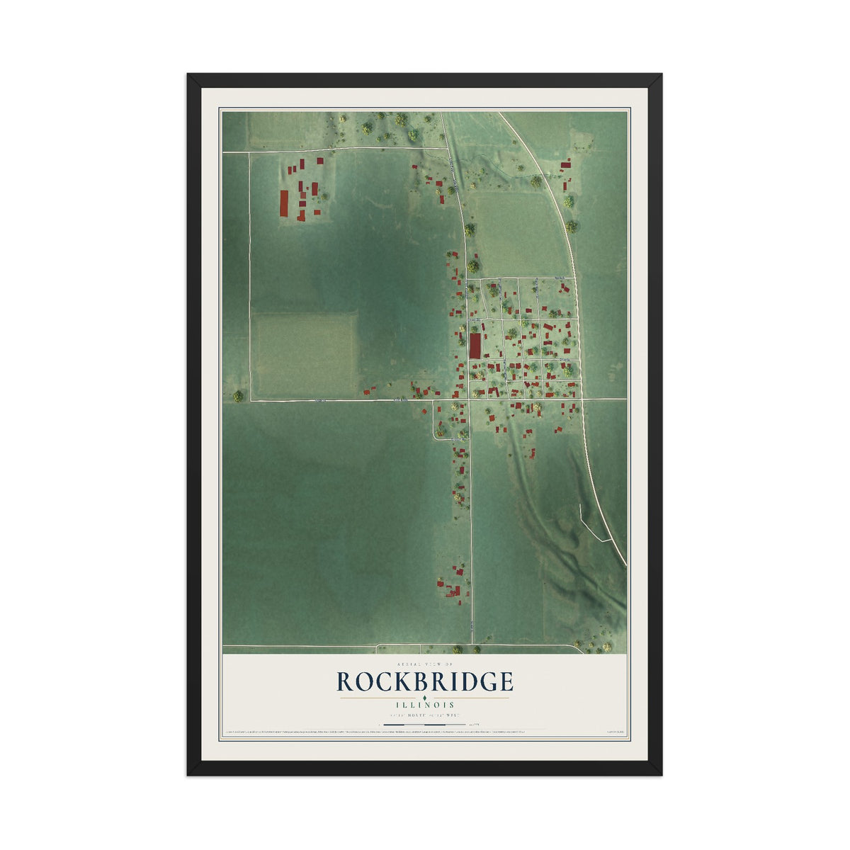 Map of Rockbridge, Illinois, 12 x 18 inch print in a black wood frame