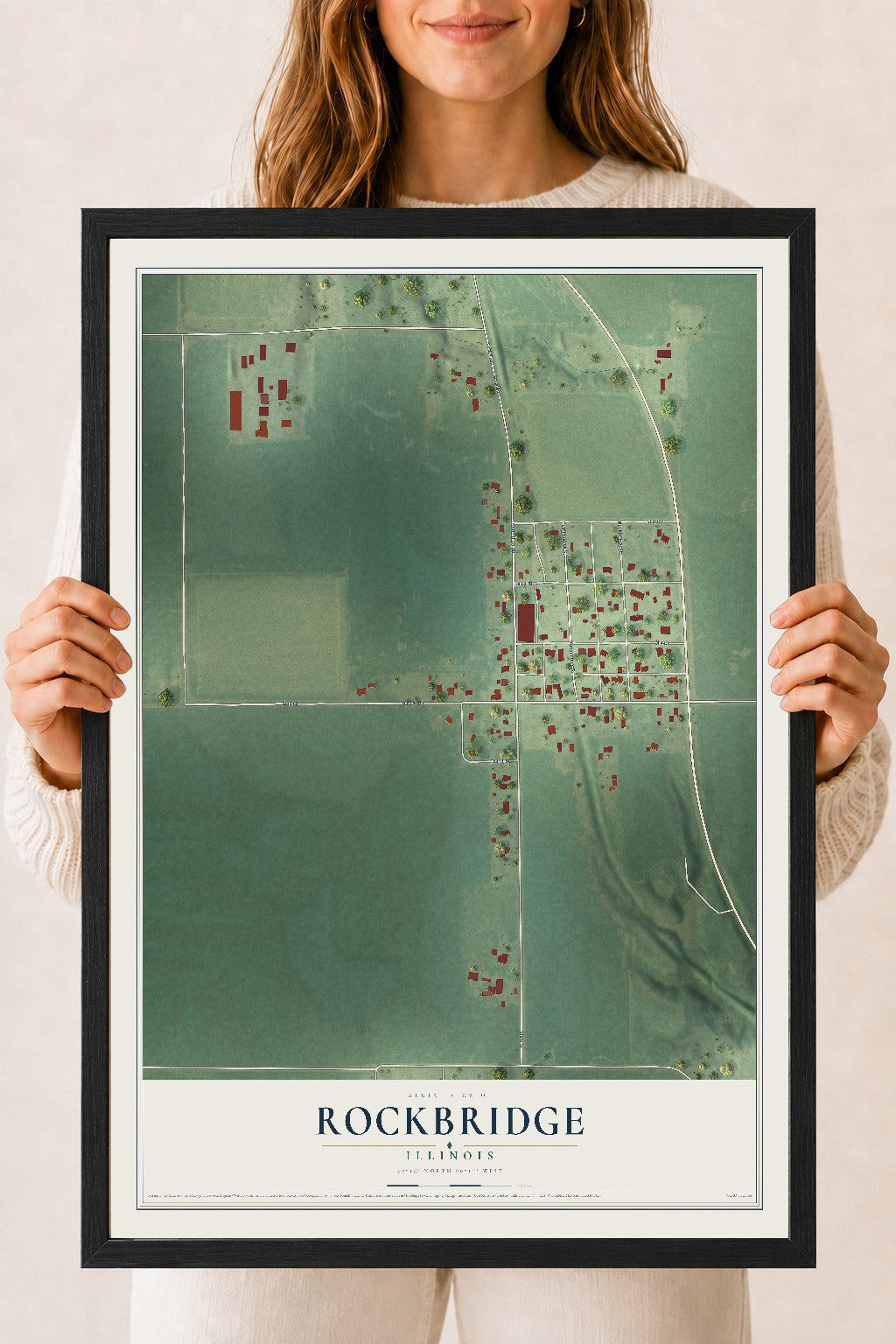 Map of Rockbridge, Illinois, 18 x 24 inch print in a black wood frame