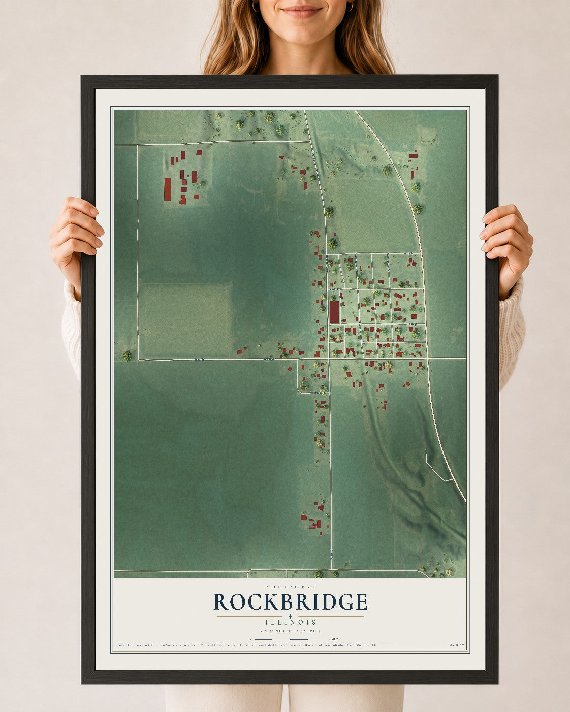 Map of Rockbridge, Illinois, 24 x 36 inch print in a black wood frame