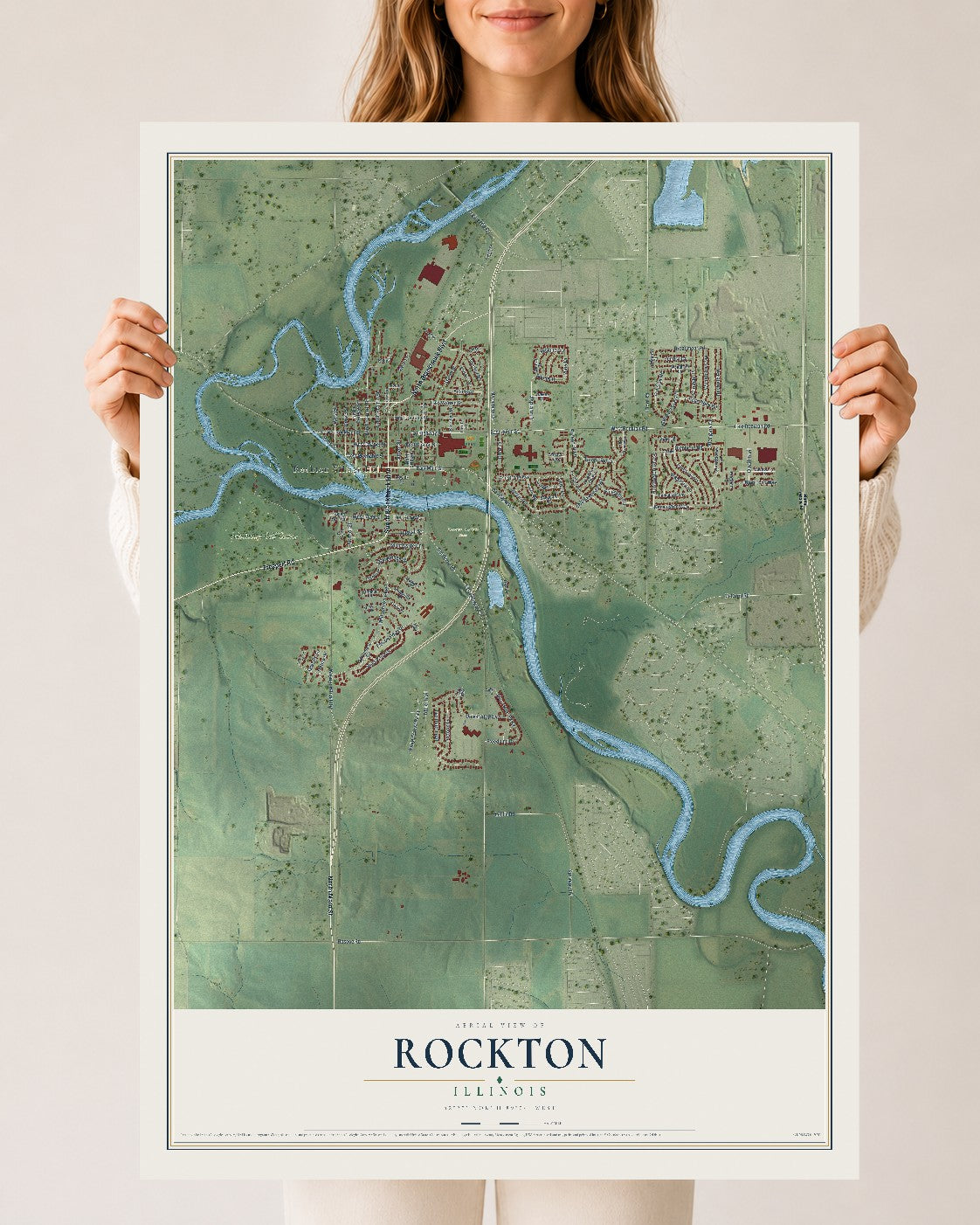 Map of Rockton, Illinois, 24 x 36 inch unframed archival matte print