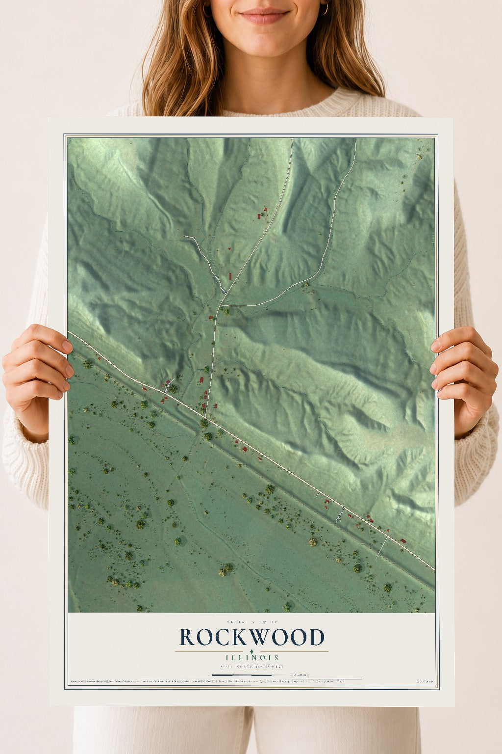 Map of Rockwood, Illinois, 18 x 24 inch unframed archival matte print