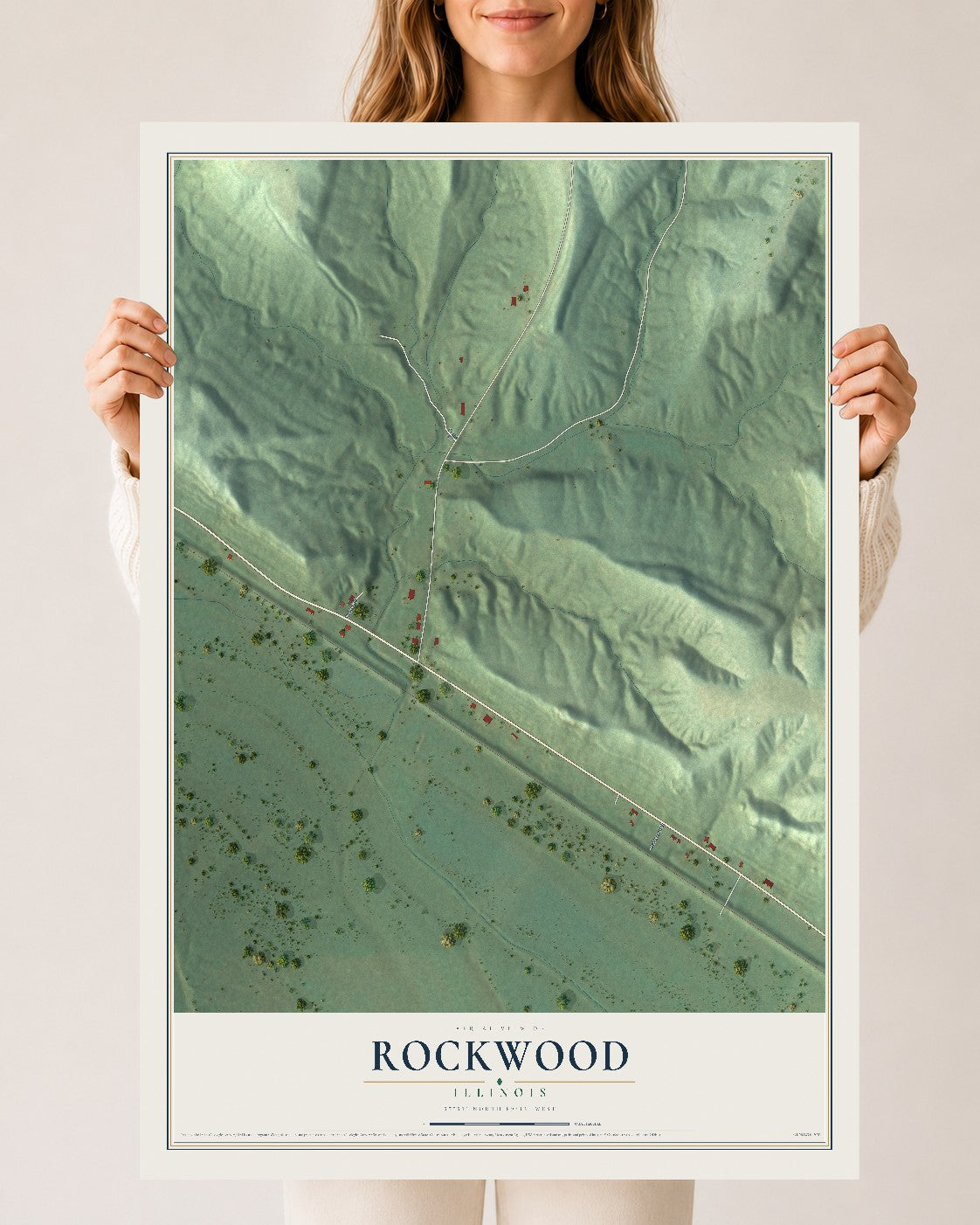 Map of Rockwood, Illinois, 24 x 36 inch unframed archival matte print