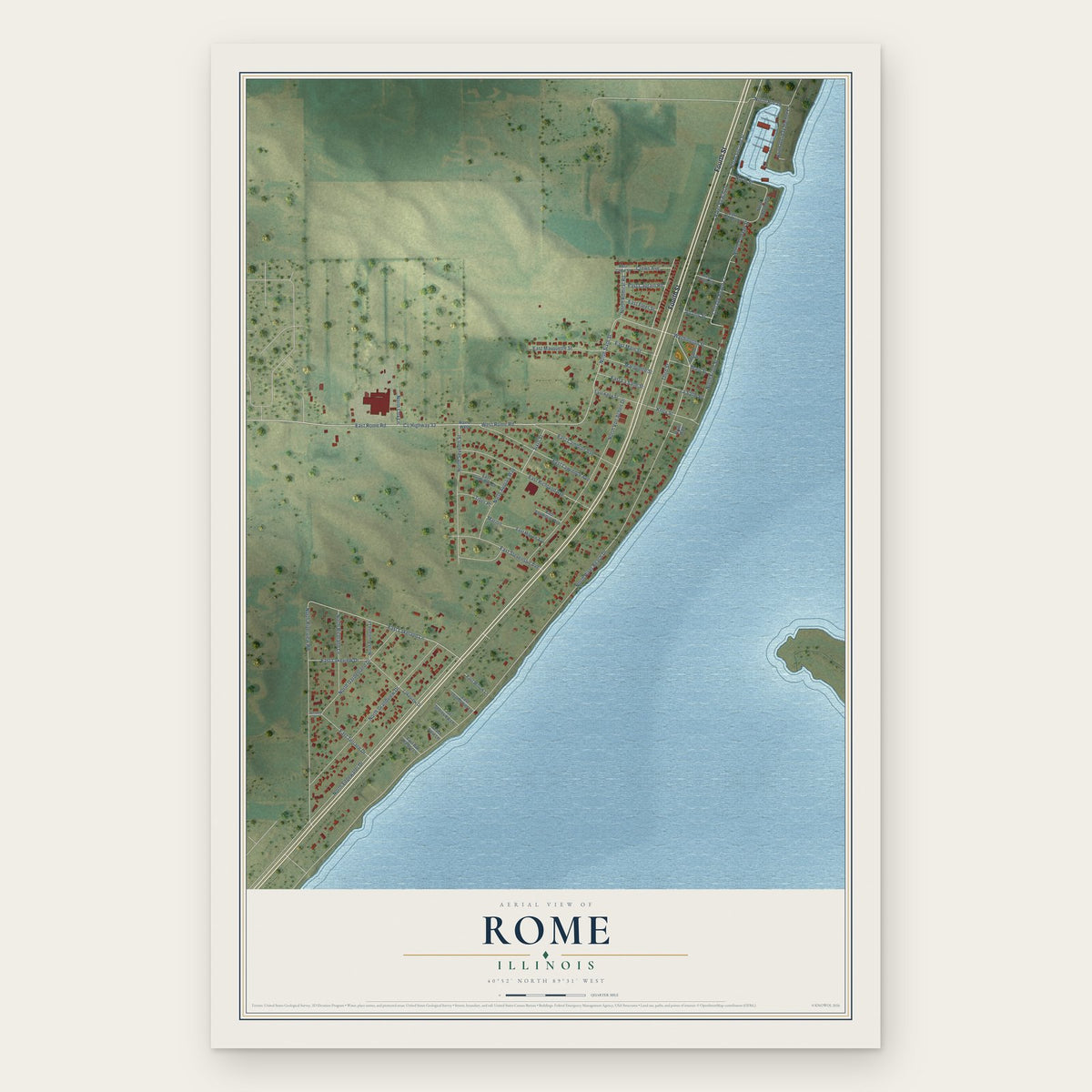 Rome, Illinois map print, the full design