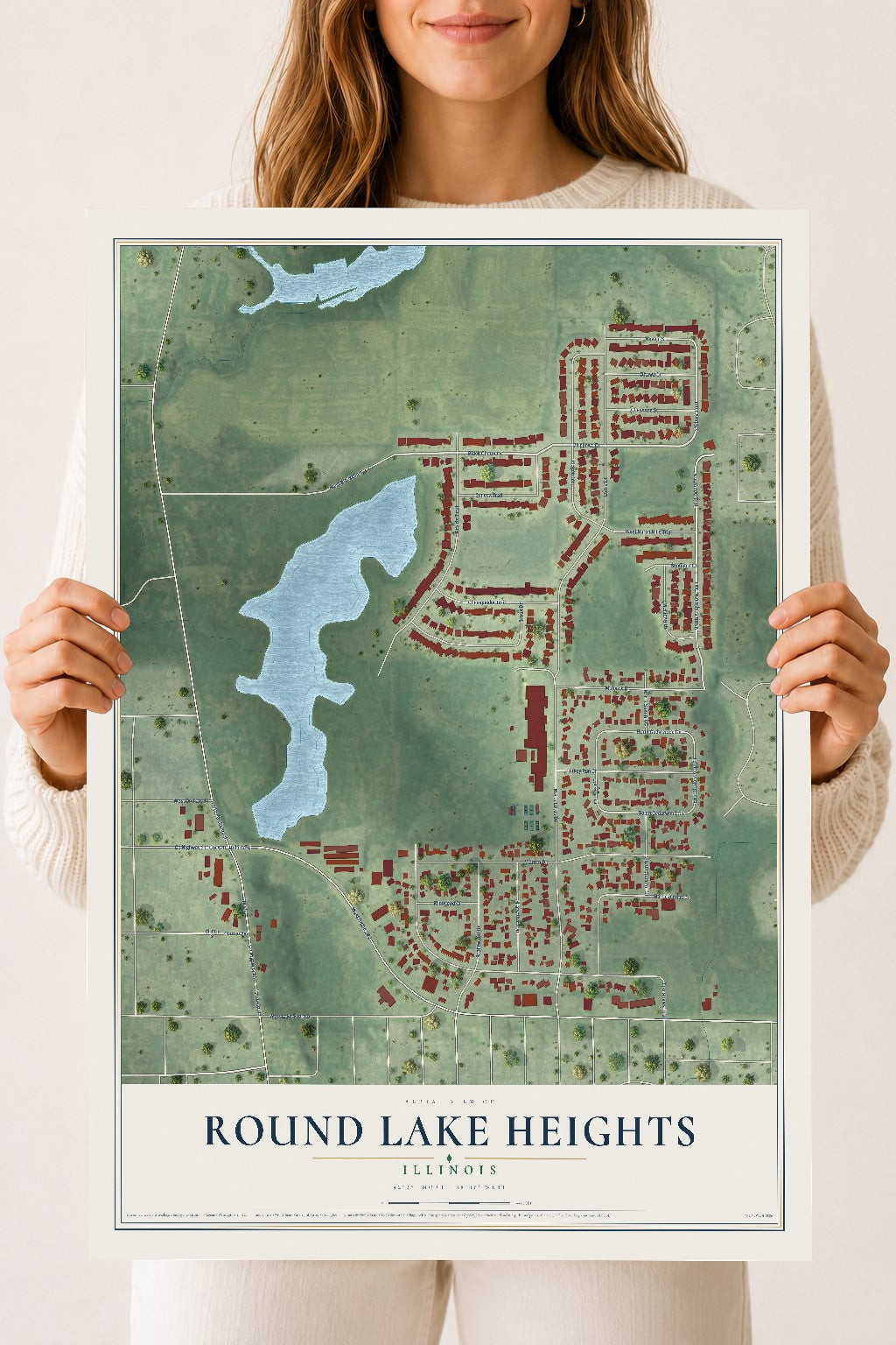 Map of Round Lake Heights, Illinois, 18 x 24 inch unframed archival matte print