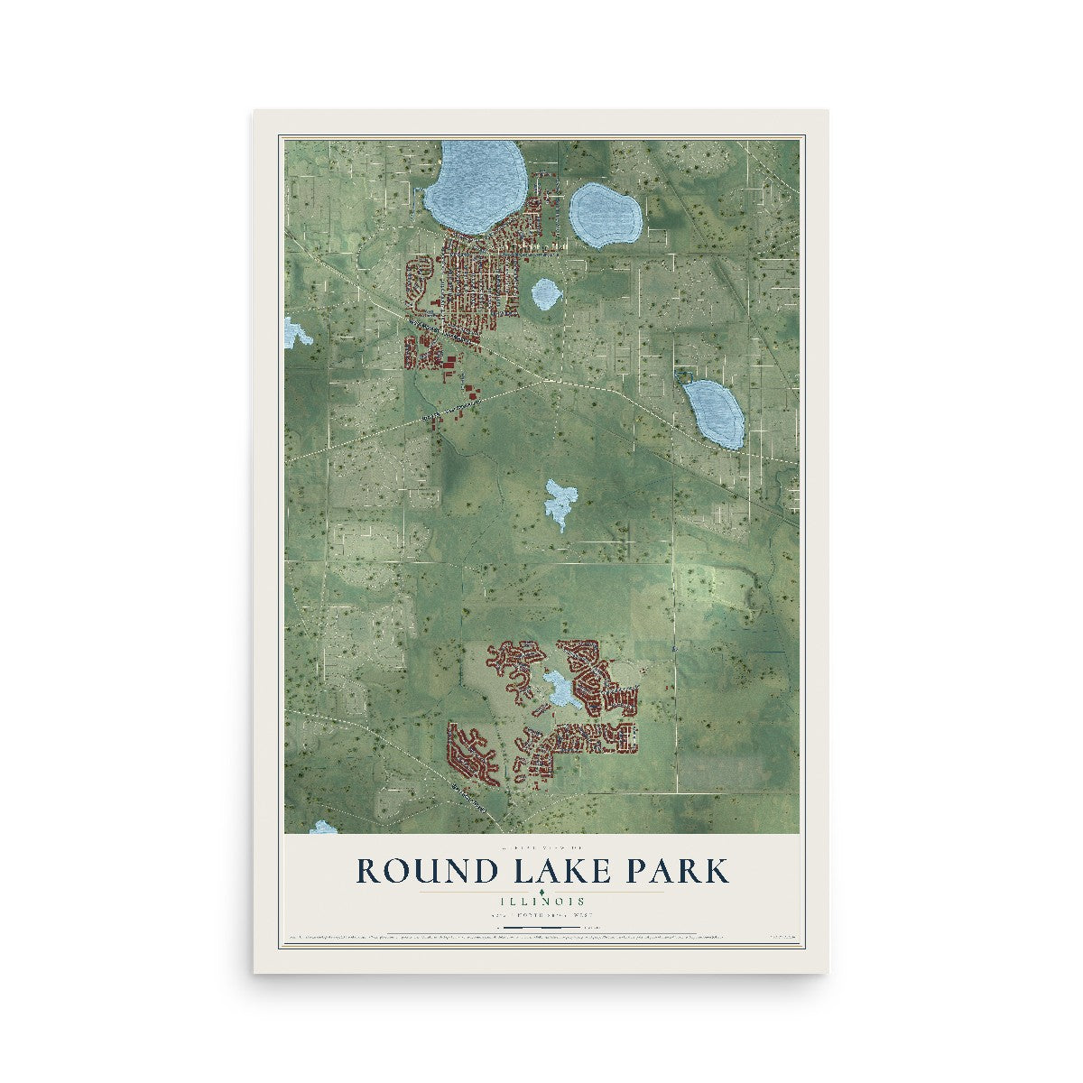 Map of Round Lake Park, Illinois, 12 x 18 inch unframed archival matte print