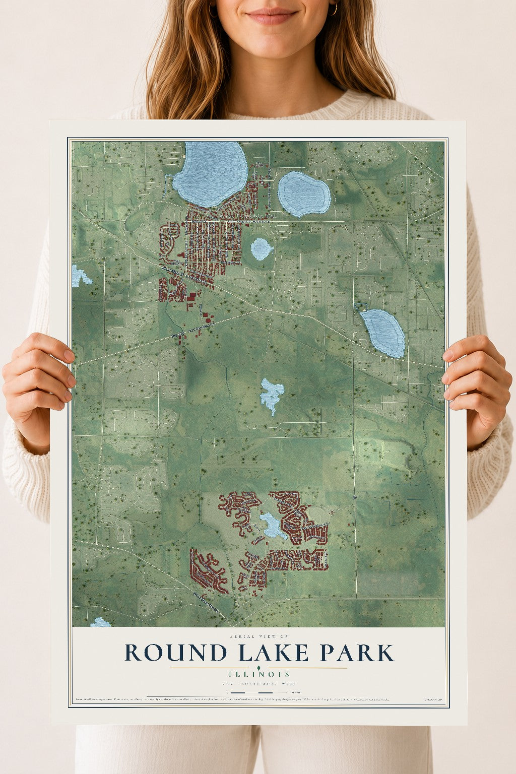 Map of Round Lake Park, Illinois, 18 x 24 inch unframed archival matte print