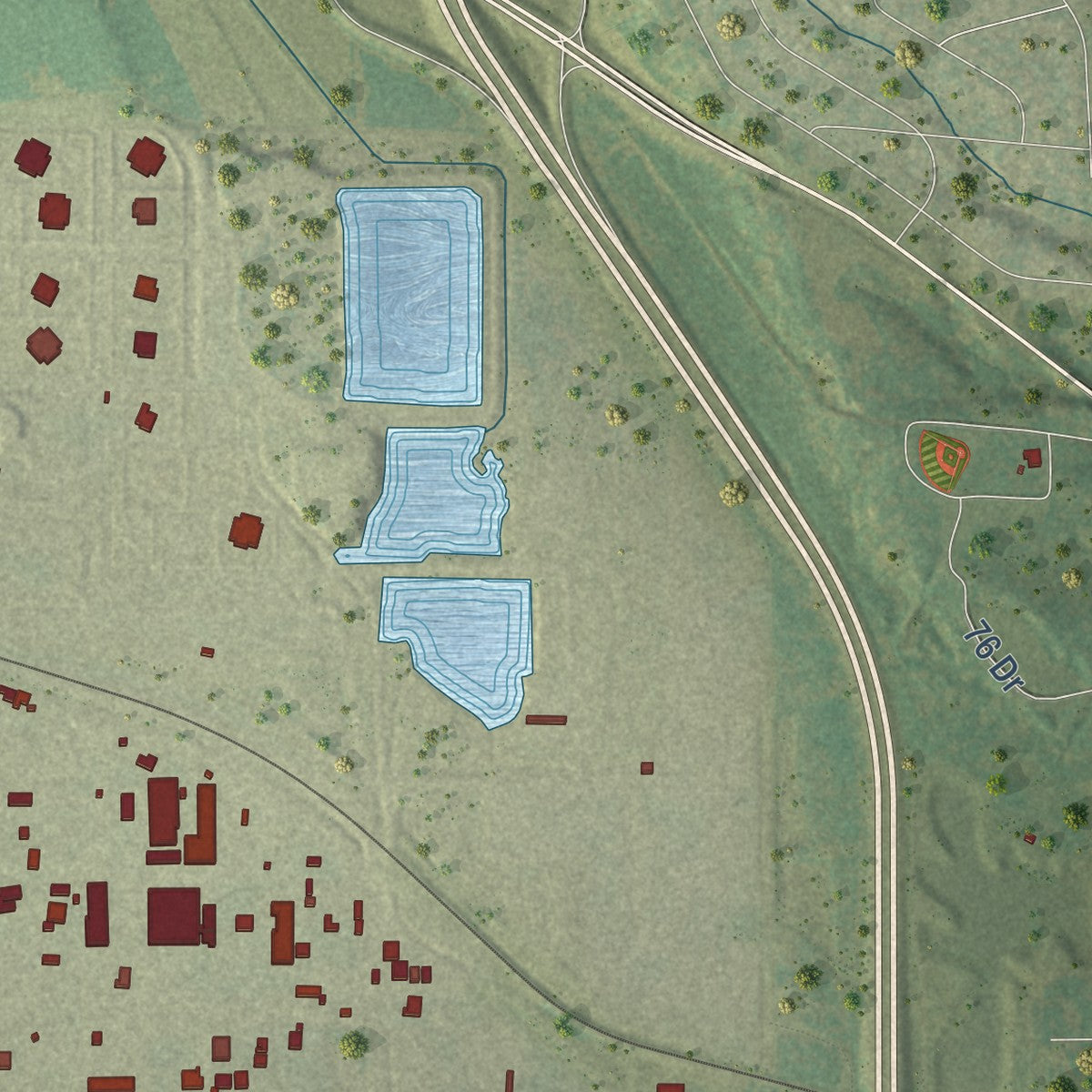 Second close-up of the map of Roxana, Illinois print showing more streets and buildings