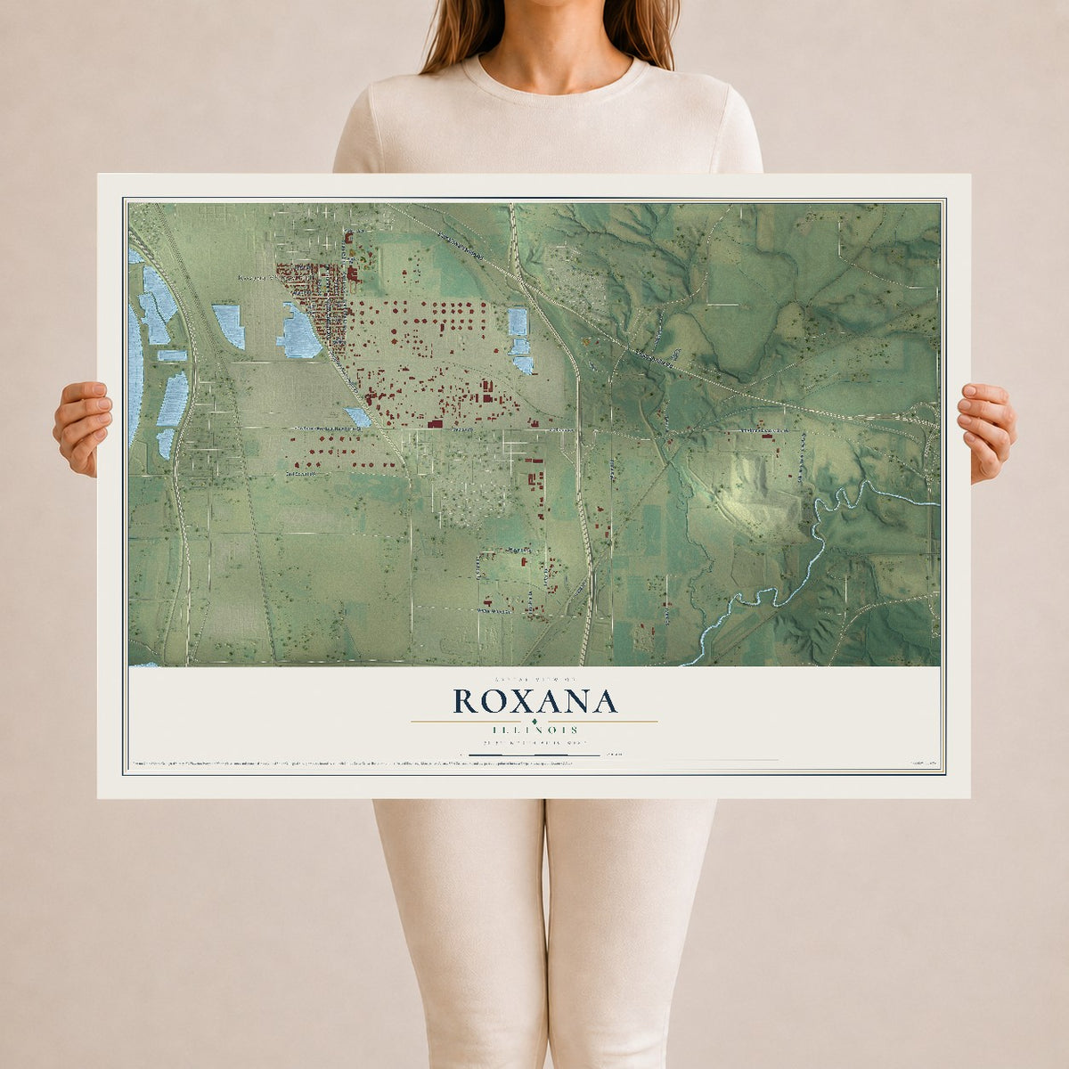 Map of Roxana, Illinois, 24 x 36 inch unframed archival matte print
