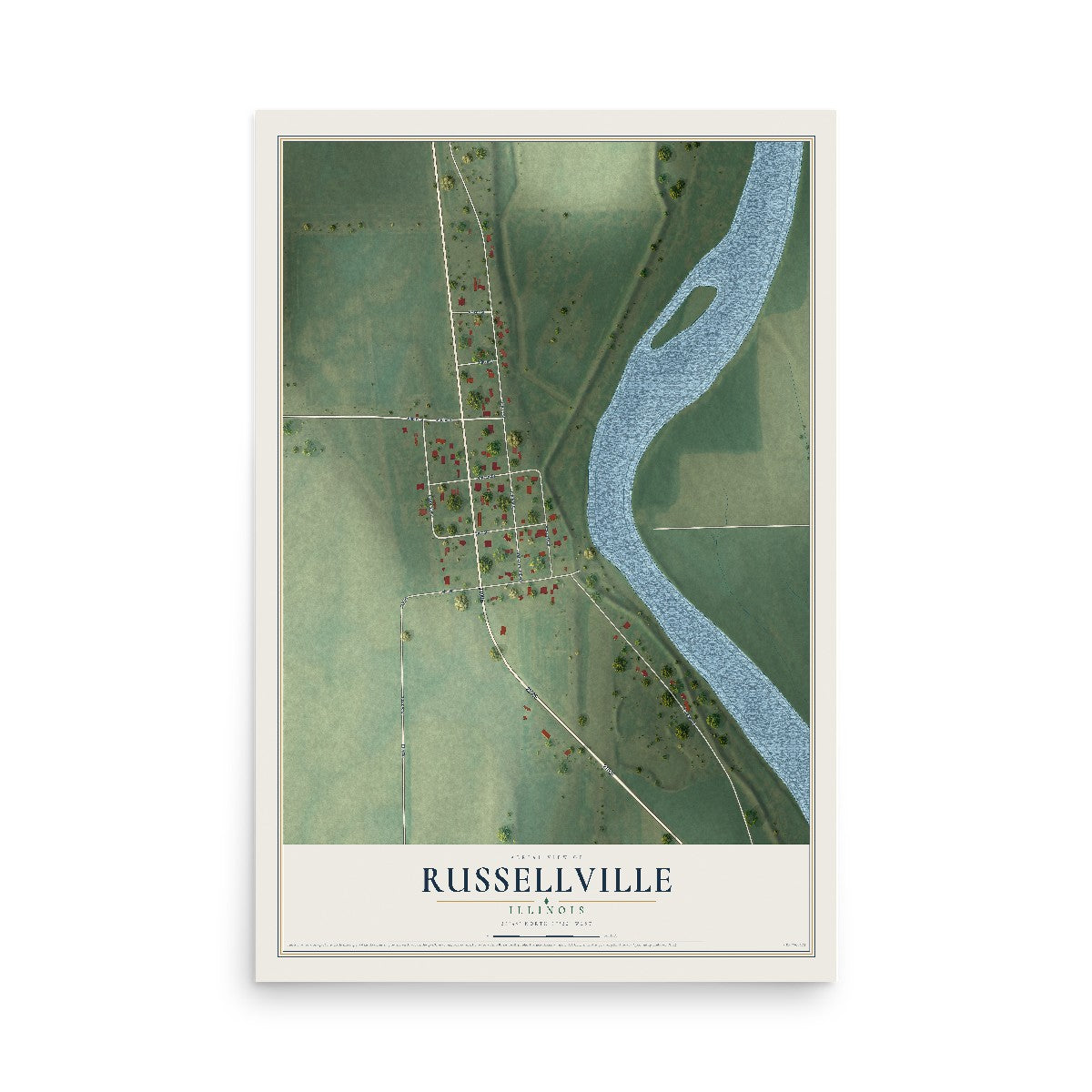 Map of Russellville, Illinois, 12 x 18 inch unframed archival matte print