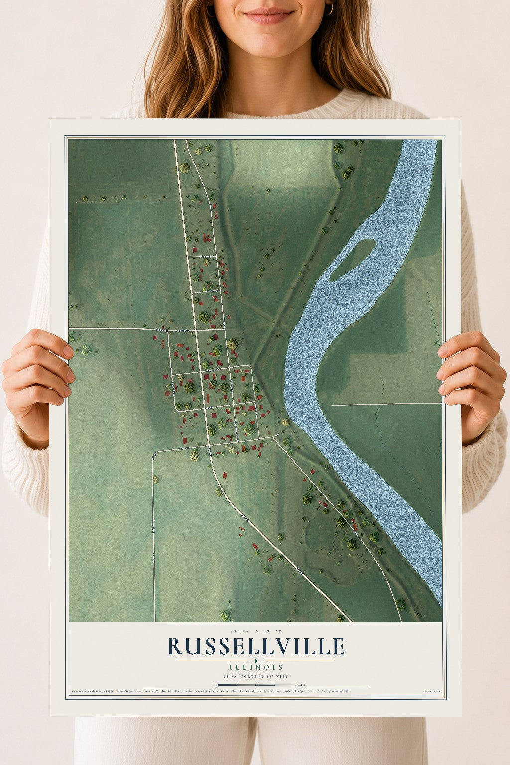 Map of Russellville, Illinois, 18 x 24 inch unframed archival matte print