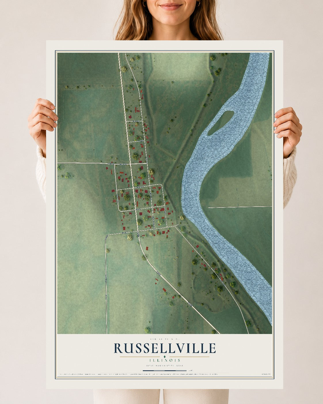 Map of Russellville, Illinois, 24 x 36 inch unframed archival matte print