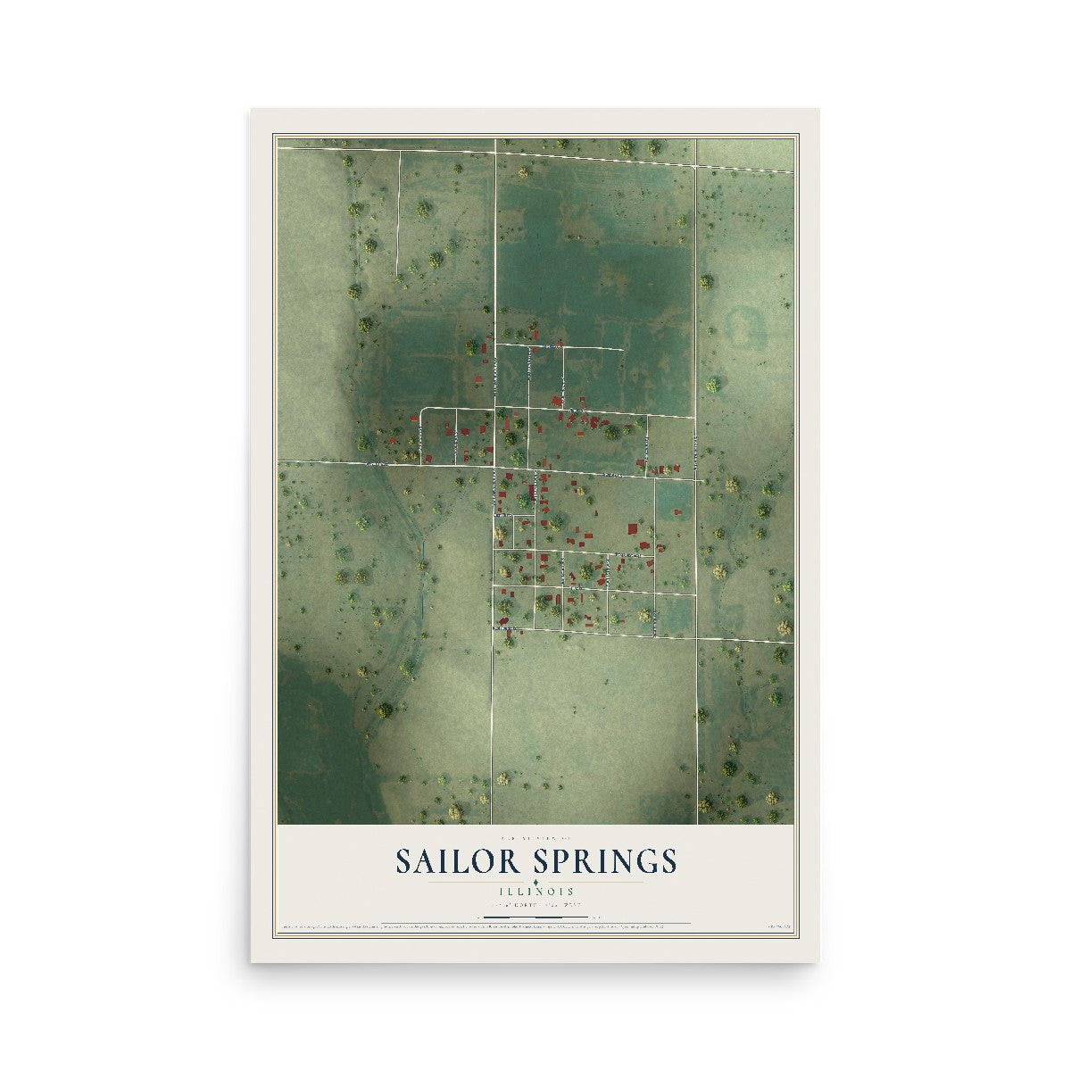 Map of Sailor Springs, Illinois, 12 x 18 inch unframed archival matte print