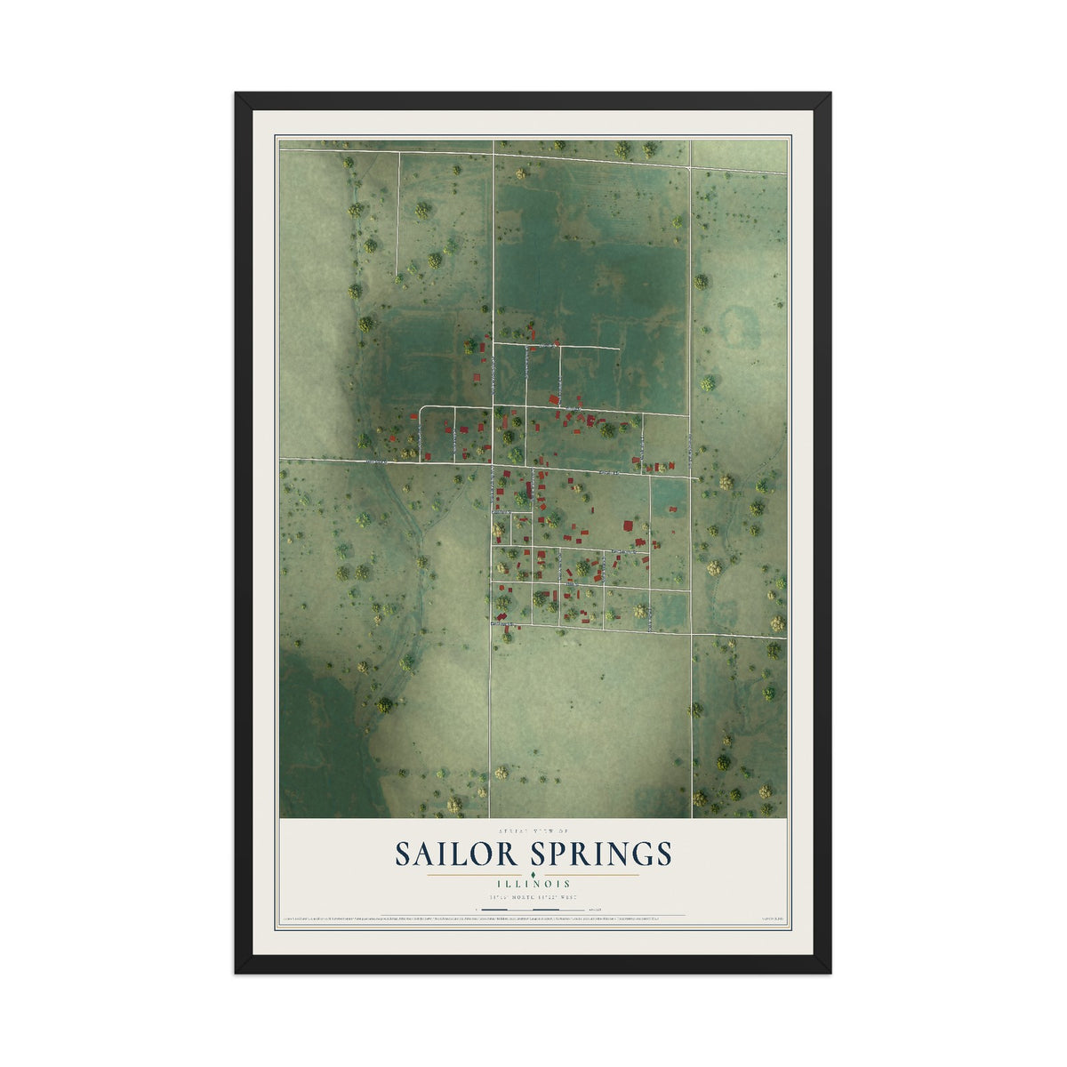 Map of Sailor Springs, Illinois, 12 x 18 inch print in a black wood frame