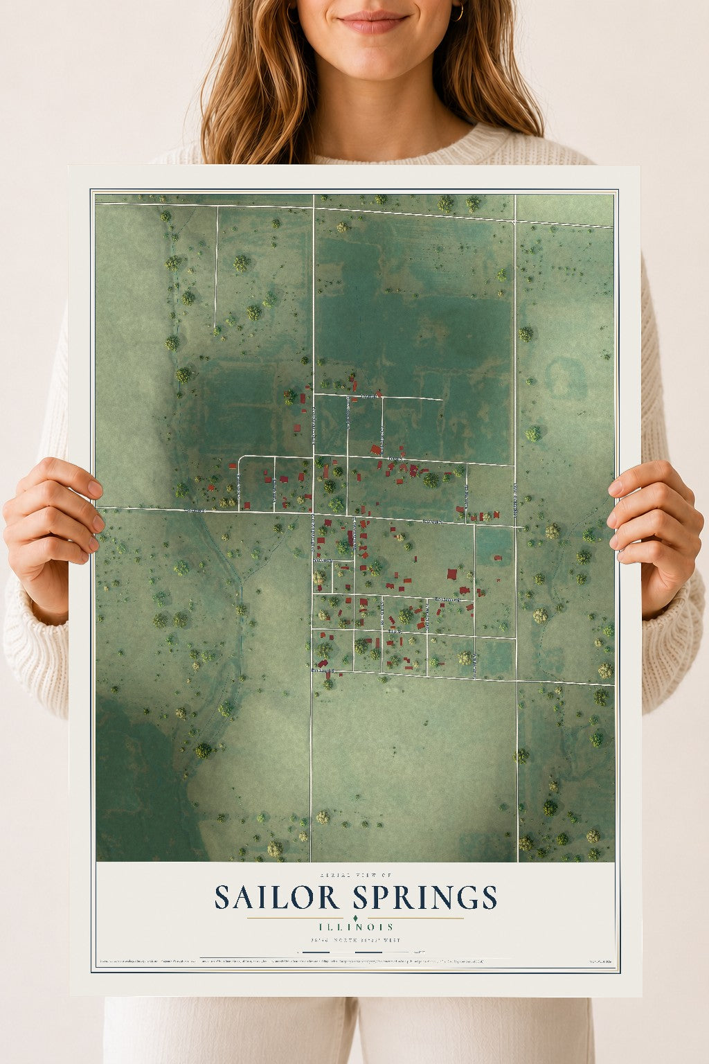 Map of Sailor Springs, Illinois, 18 x 24 inch unframed archival matte print