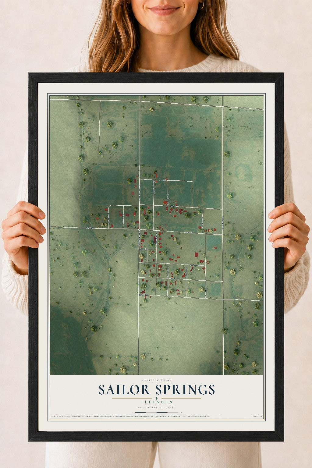 Map of Sailor Springs, Illinois, 18 x 24 inch print in a black wood frame