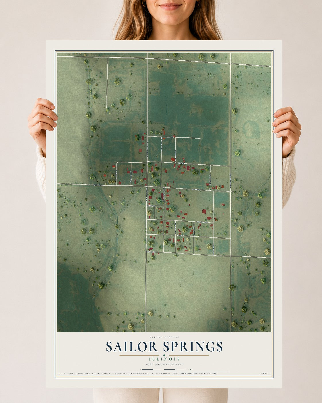 Map of Sailor Springs, Illinois, 24 x 36 inch unframed archival matte print