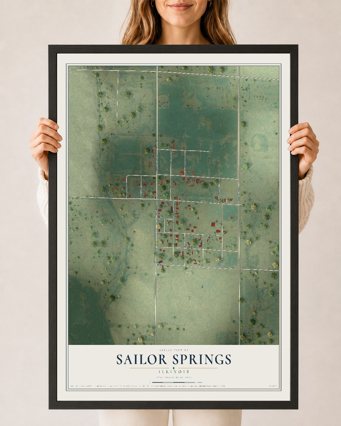 Map of Sailor Springs, Illinois, 24 x 36 inch print in a black wood frame