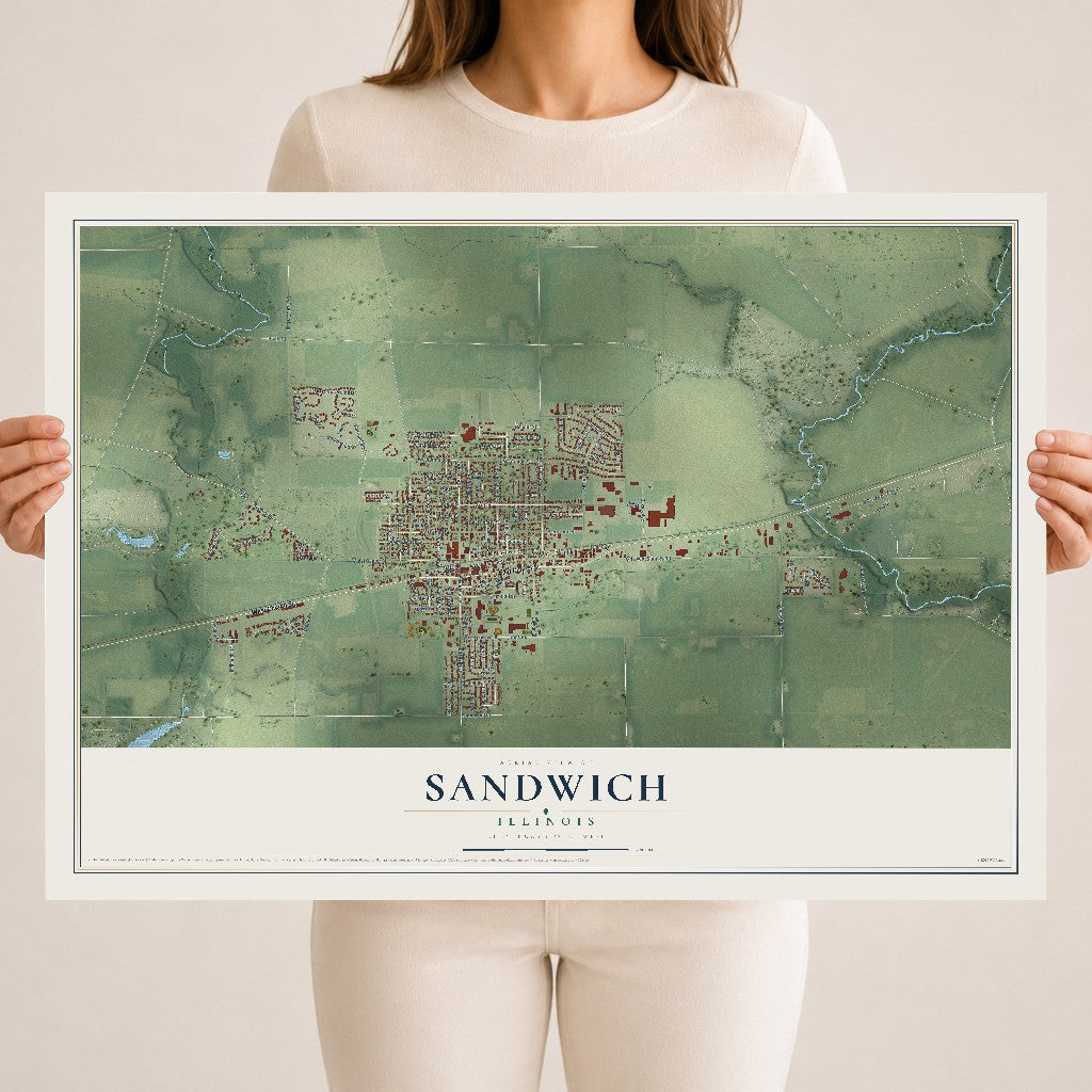Map of Sandwich, Illinois, 18 x 24 inch unframed archival matte print