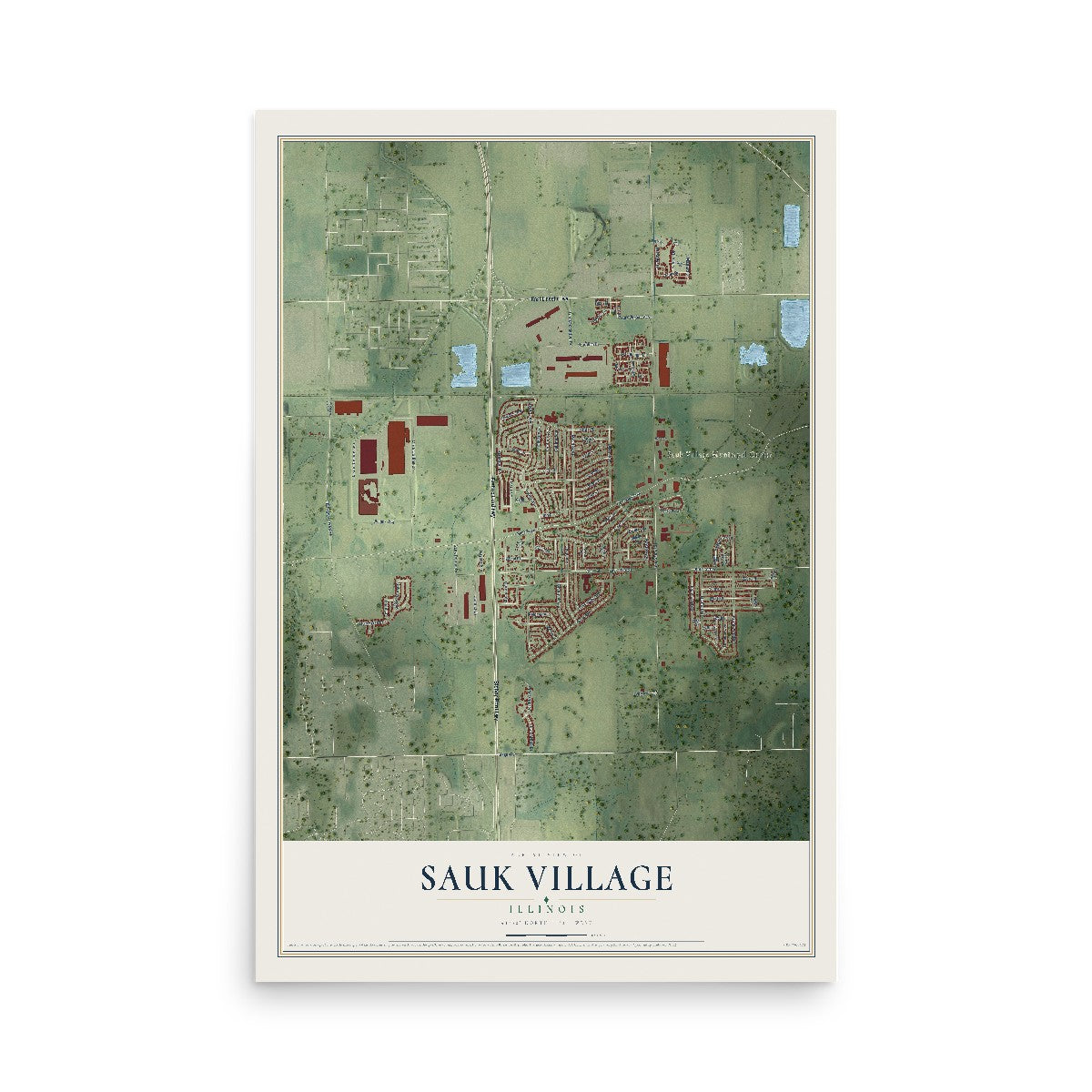 Map of Sauk Village, Illinois, 12 x 18 inch unframed archival matte print