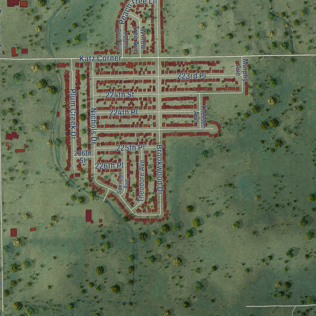 Second close-up of the map of Sauk Village, Illinois print showing more streets and buildings
