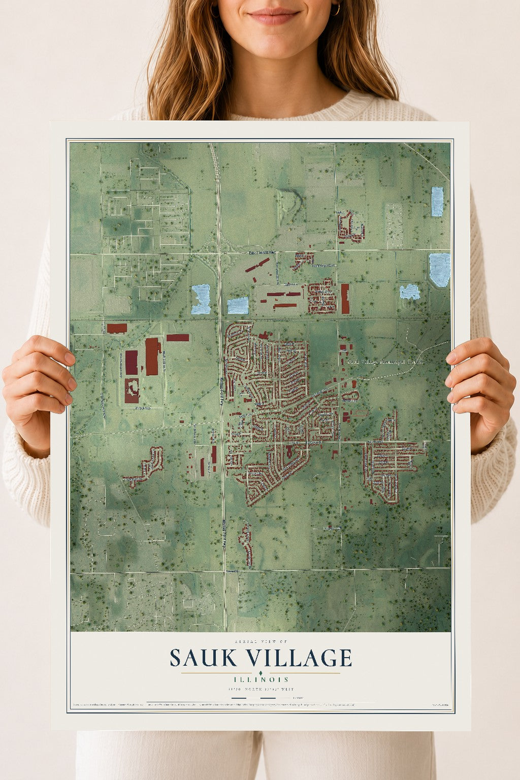 Map of Sauk Village, Illinois, 18 x 24 inch unframed archival matte print