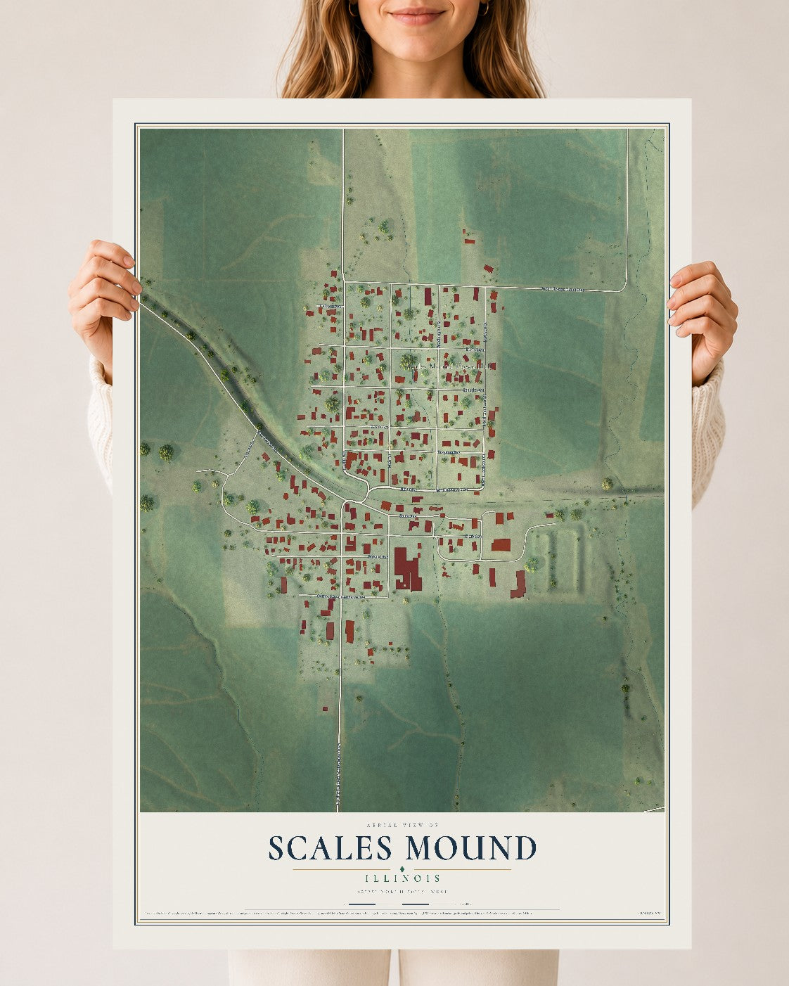 Map of Scales Mound, Illinois, 24 x 36 inch unframed archival matte print