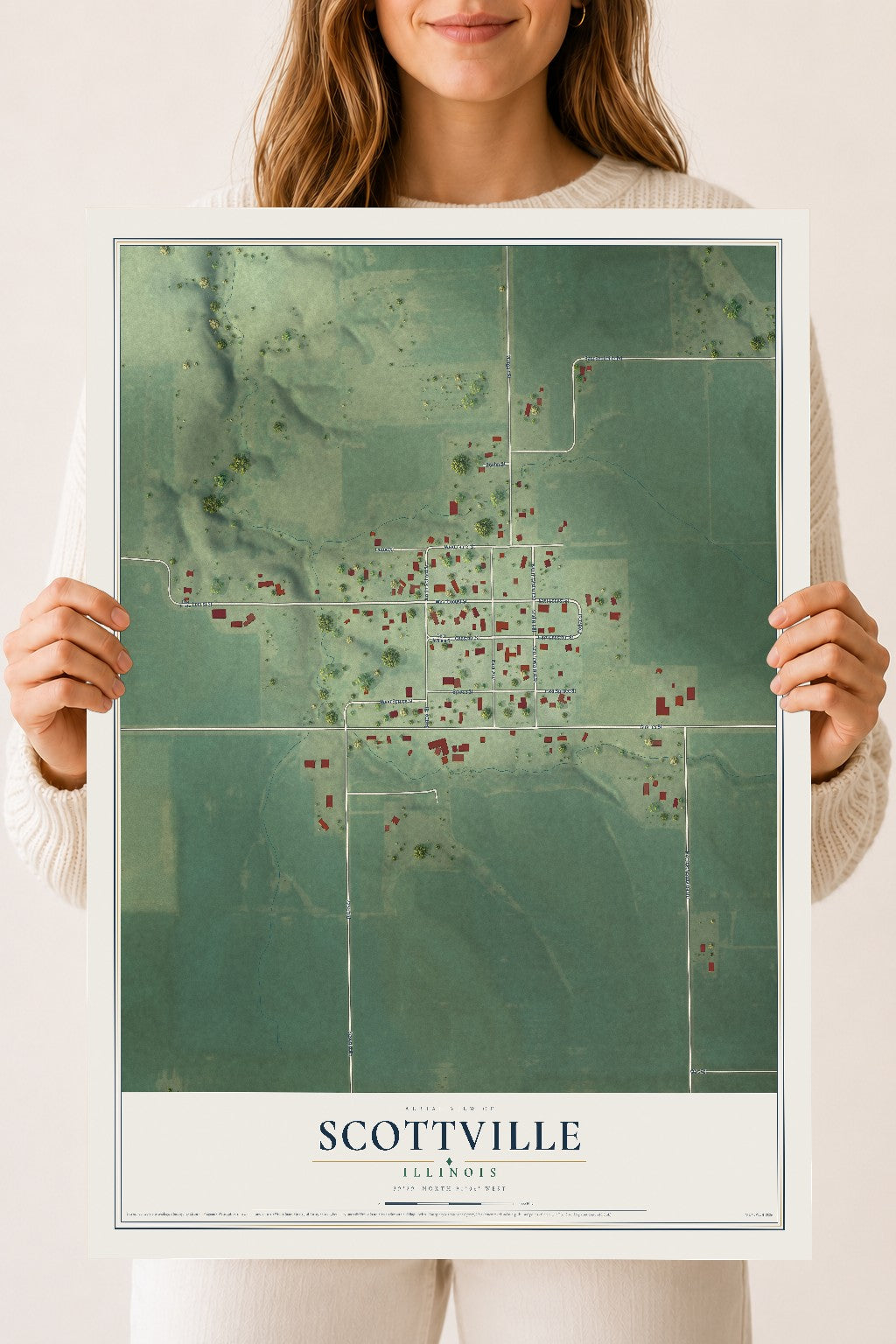 Map of Scottville, Illinois, 18 x 24 inch unframed archival matte print