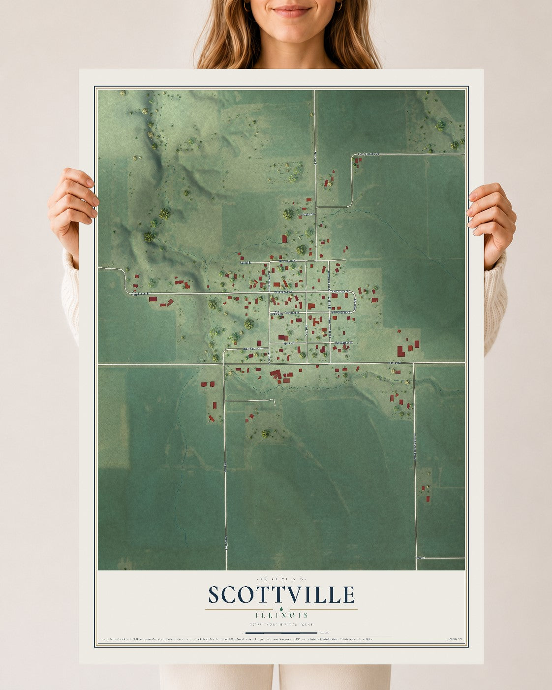 Map of Scottville, Illinois, 24 x 36 inch unframed archival matte print