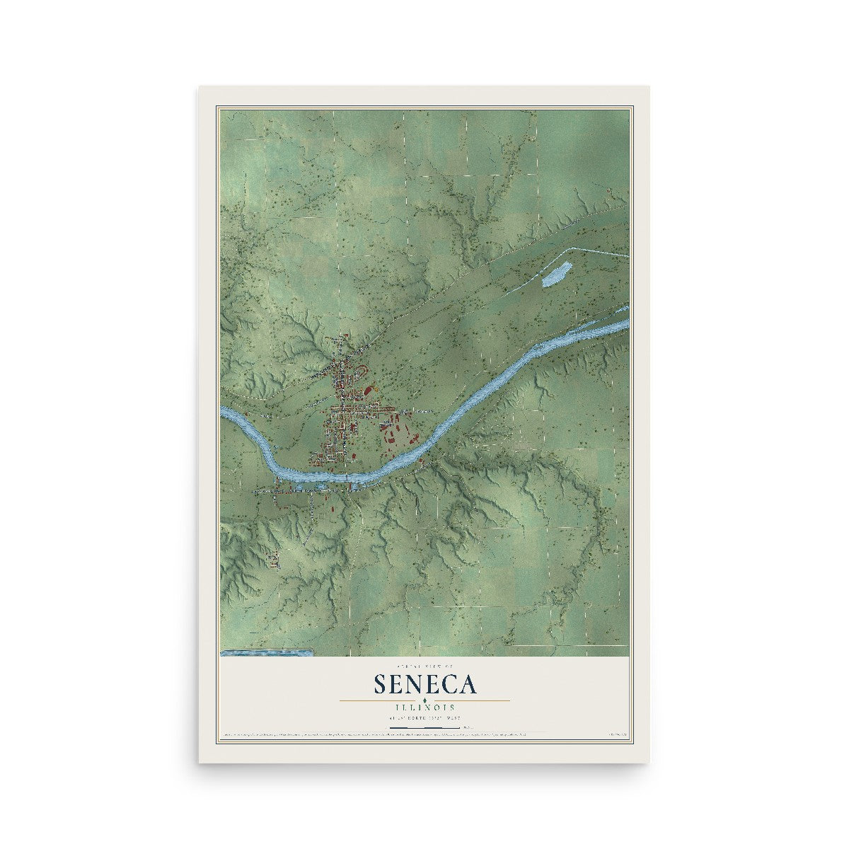 Map of Seneca, Illinois, 12 x 18 inch unframed archival matte print