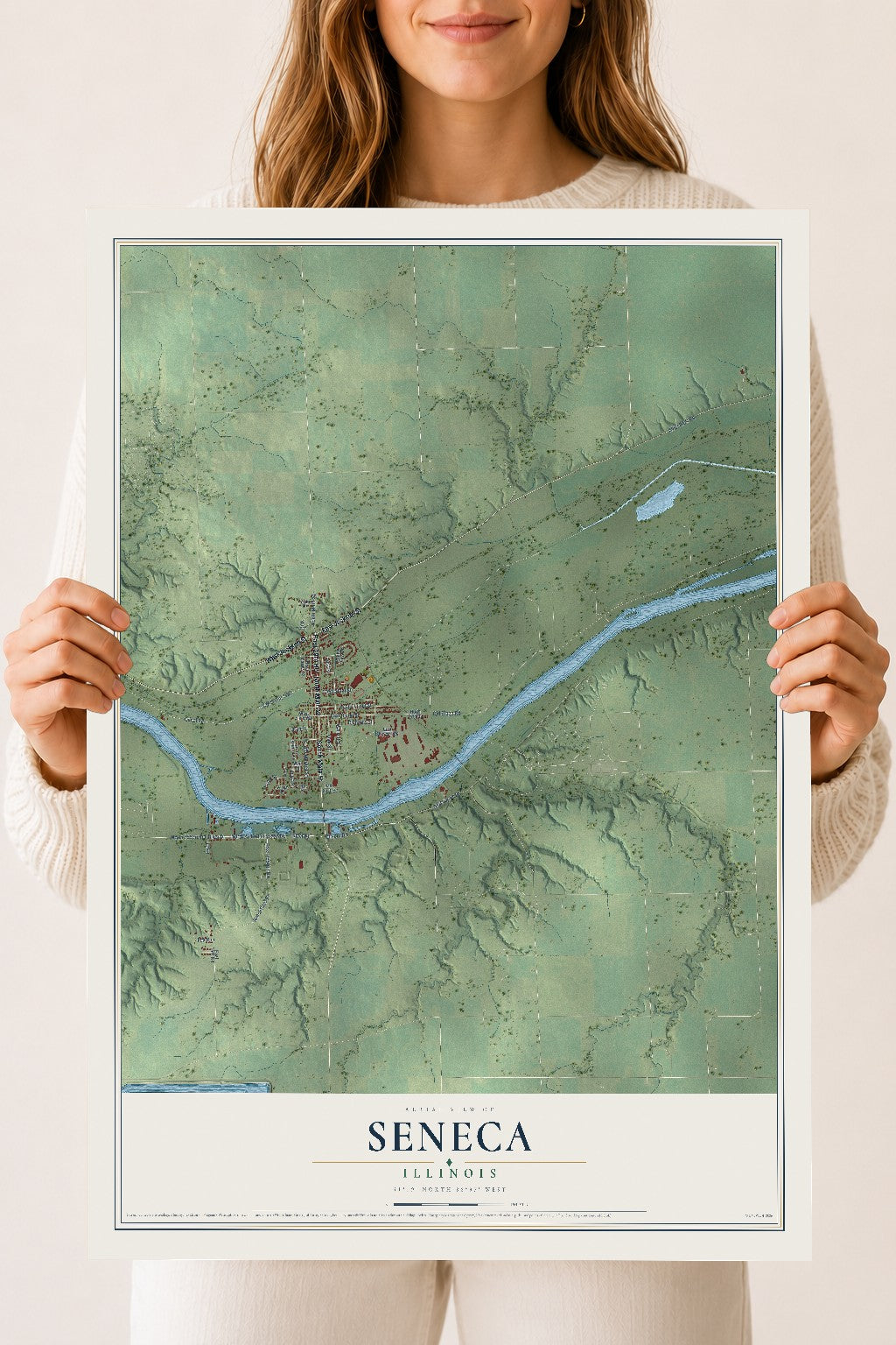 Map of Seneca, Illinois, 18 x 24 inch unframed archival matte print