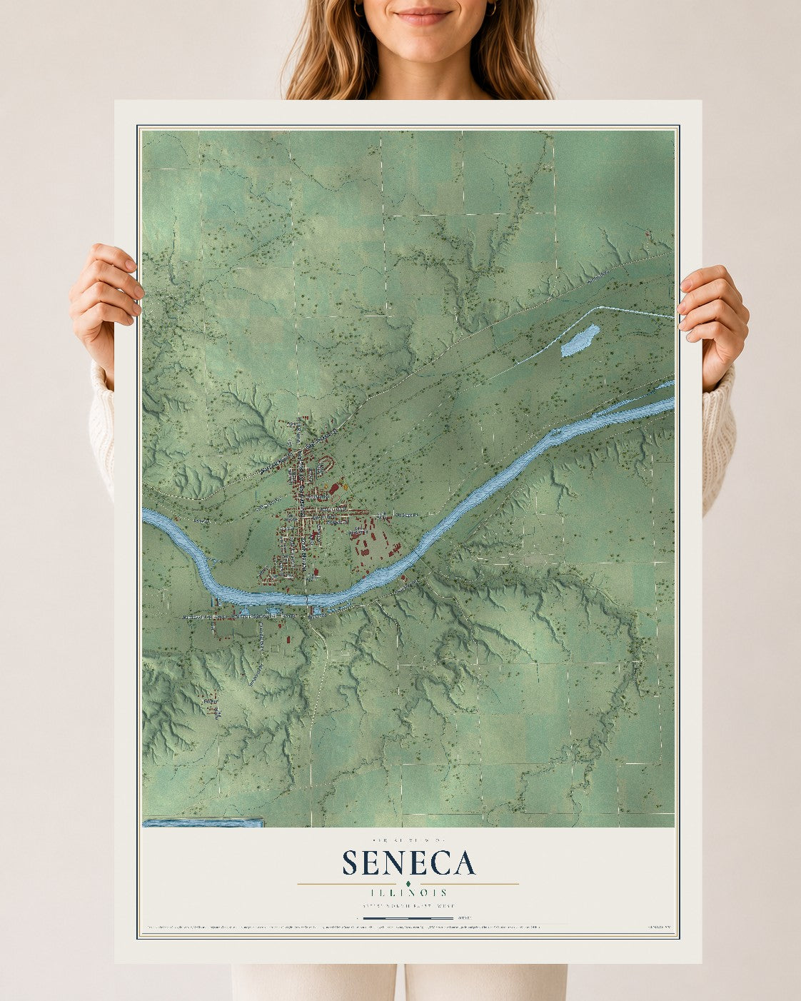 Map of Seneca, Illinois, 24 x 36 inch unframed archival matte print