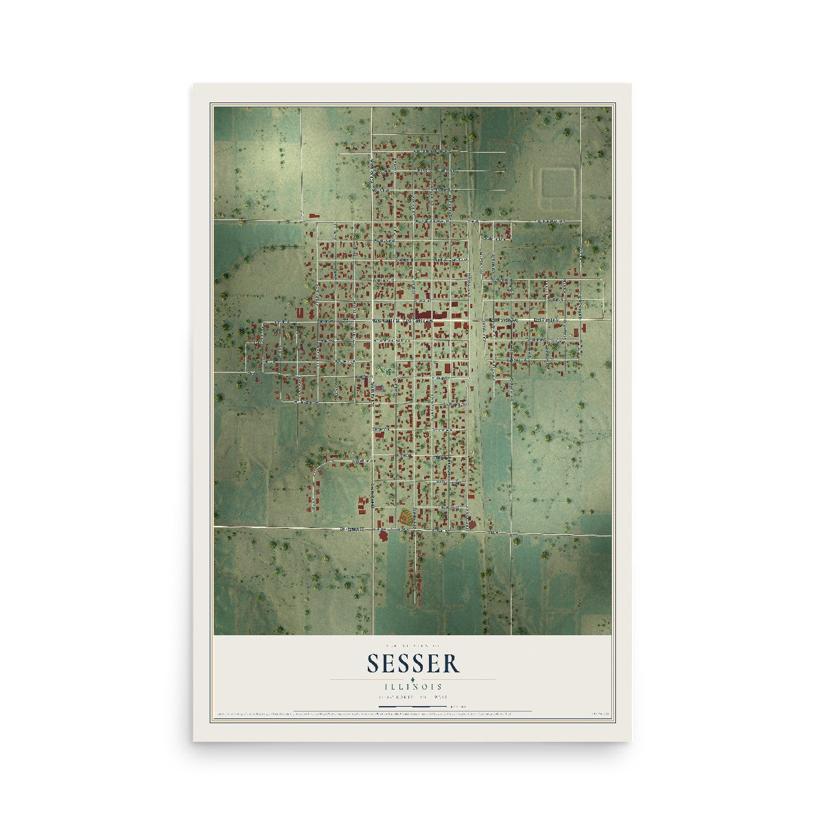 Map of Sesser, Illinois, 12 x 18 inch unframed archival matte print