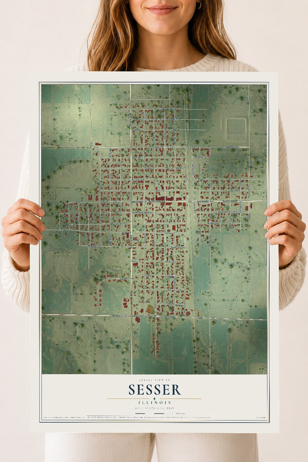 Map of Sesser, Illinois, 18 x 24 inch unframed archival matte print