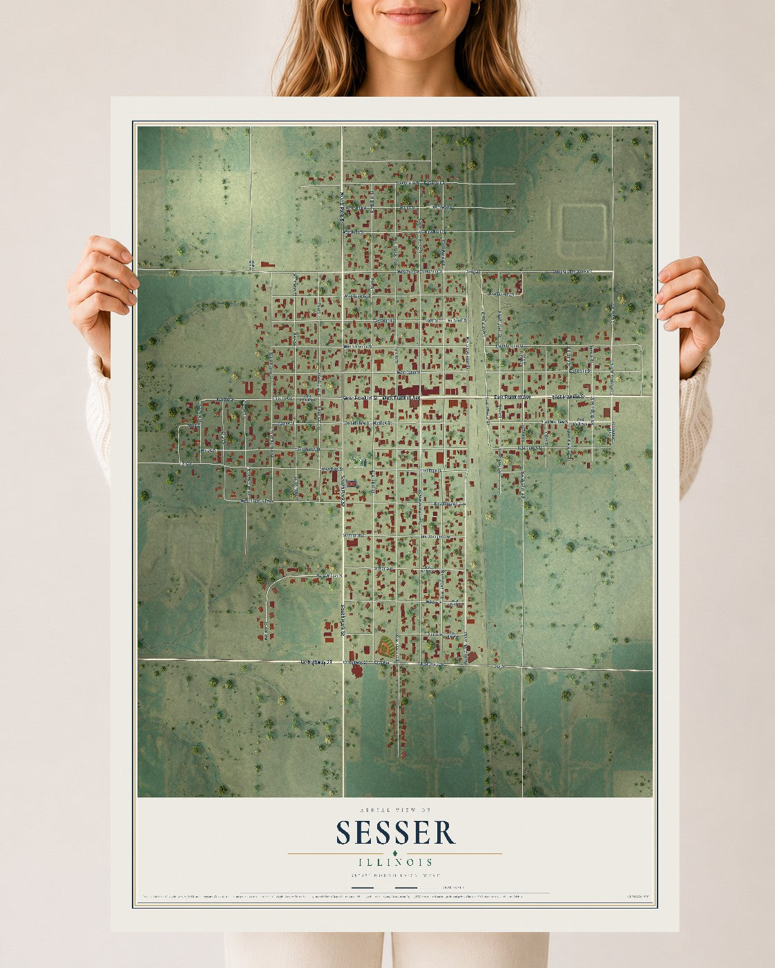 Map of Sesser, Illinois, 24 x 36 inch unframed archival matte print
