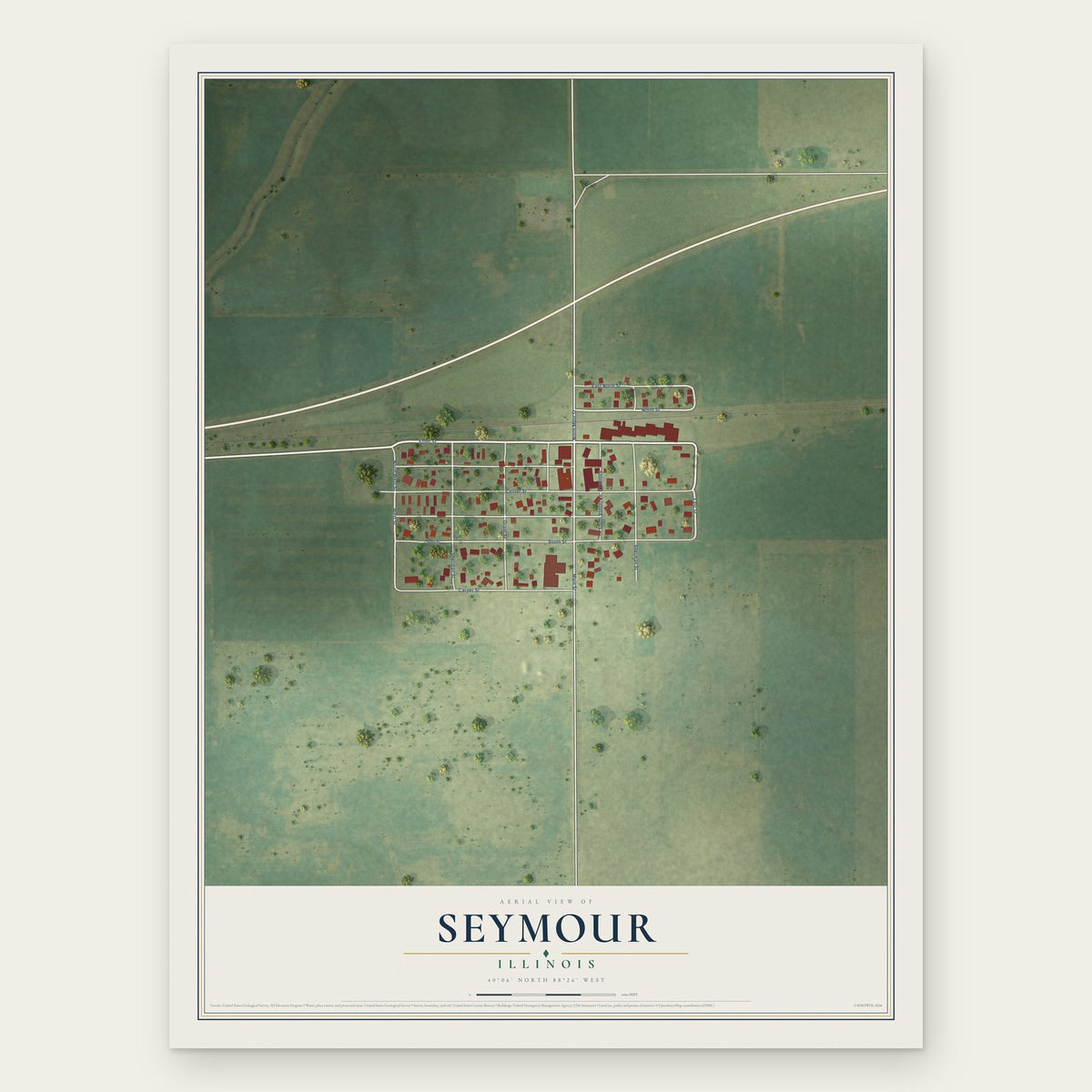 Seymour, Illinois map print, the full design