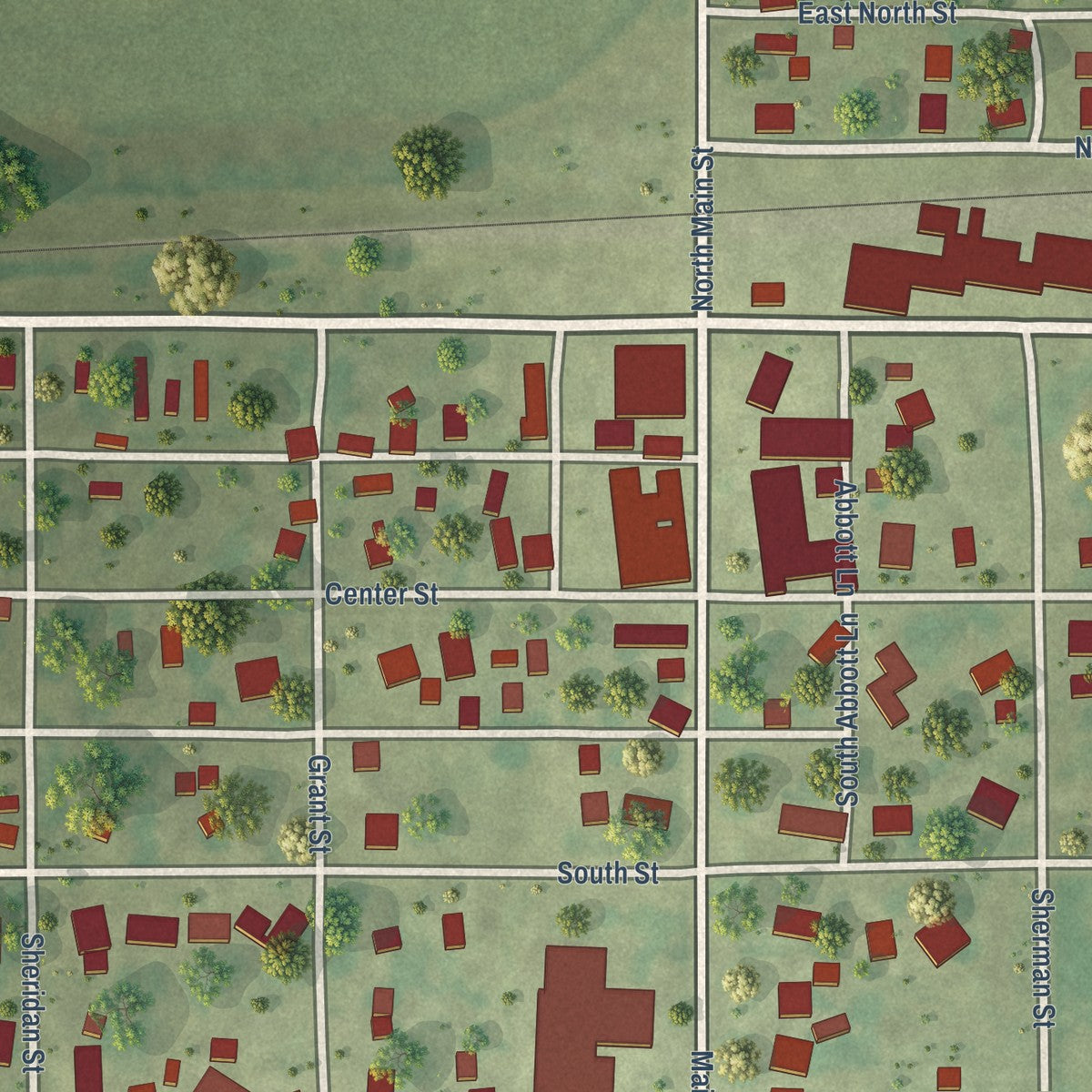 Close-up of the map of Seymour, Illinois print showing street and building detail