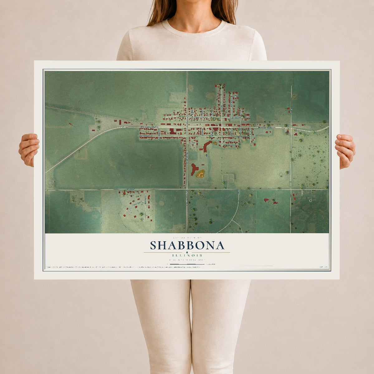 Map of Shabbona, Illinois, 24 x 36 inch unframed archival matte print