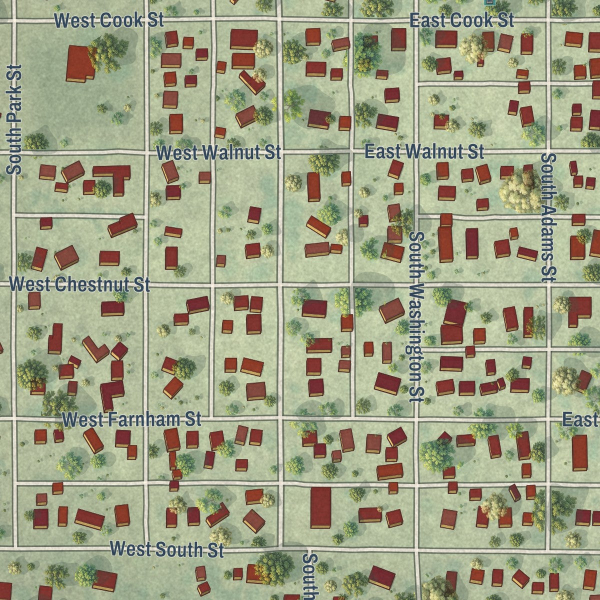 Close-up of the map of Sheffield, Illinois print showing street and building detail