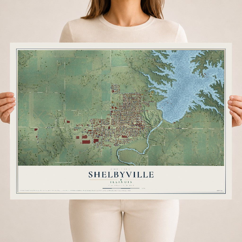 Map of Shelbyville, Illinois, 18 x 24 inch unframed archival matte print